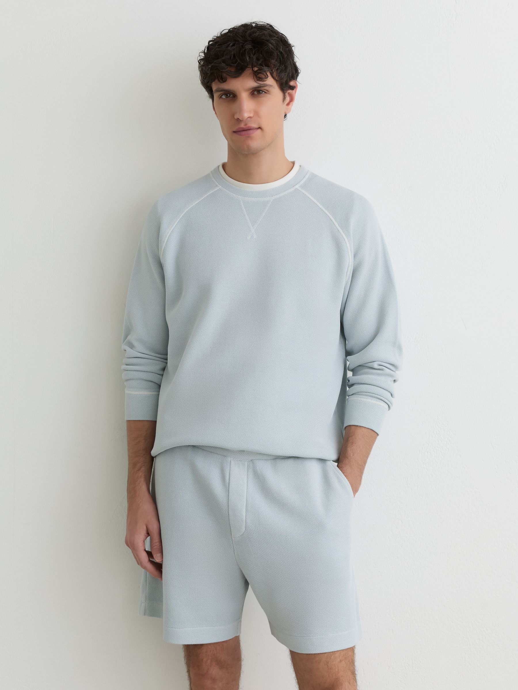 Cotton-Pique Garment-Dyed Sweatshirt in Light Blue - image 5