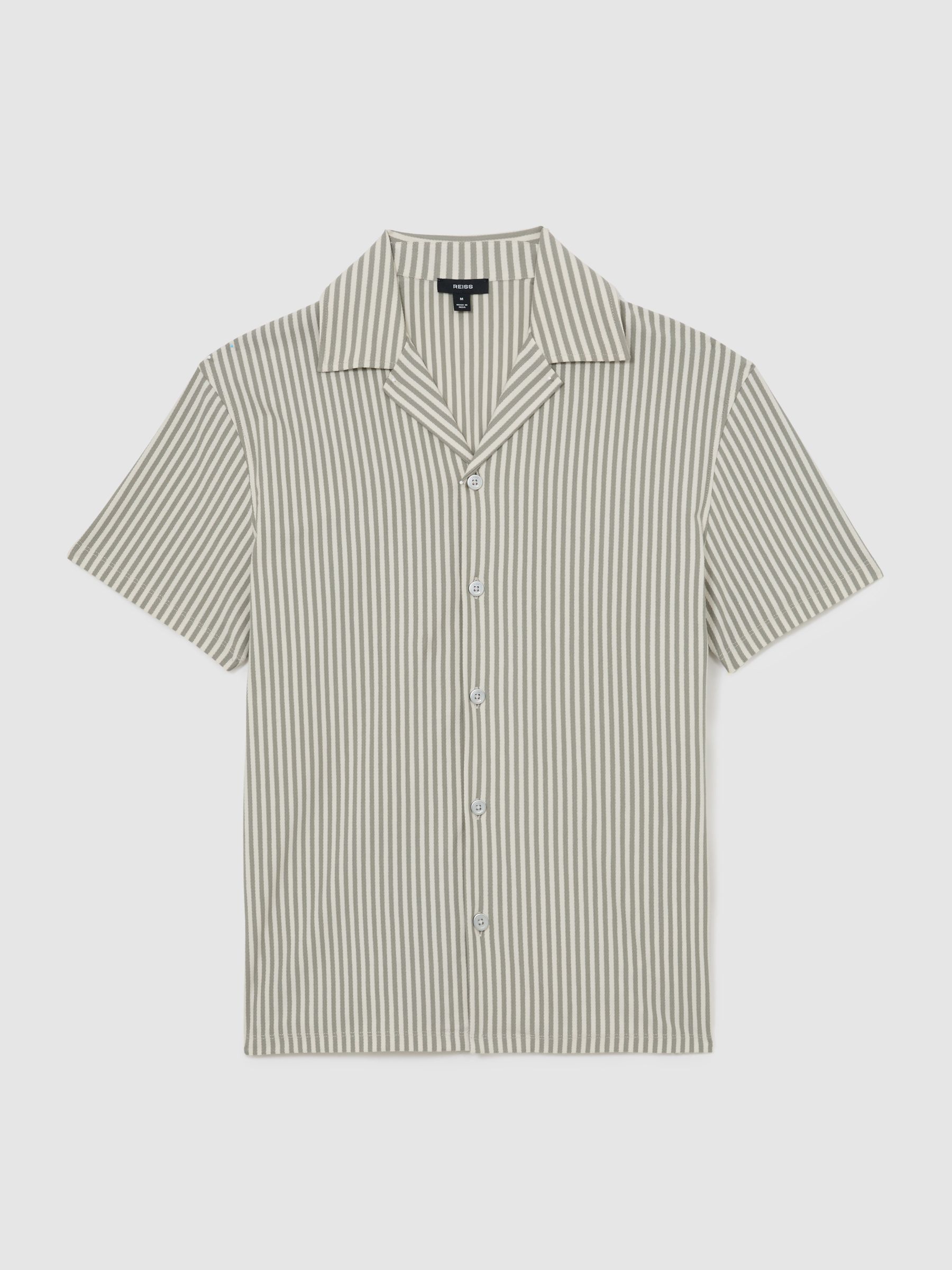 Cotton-Blend Stripe Cuban-Collar Shirt in Soft Sage Green - image 1