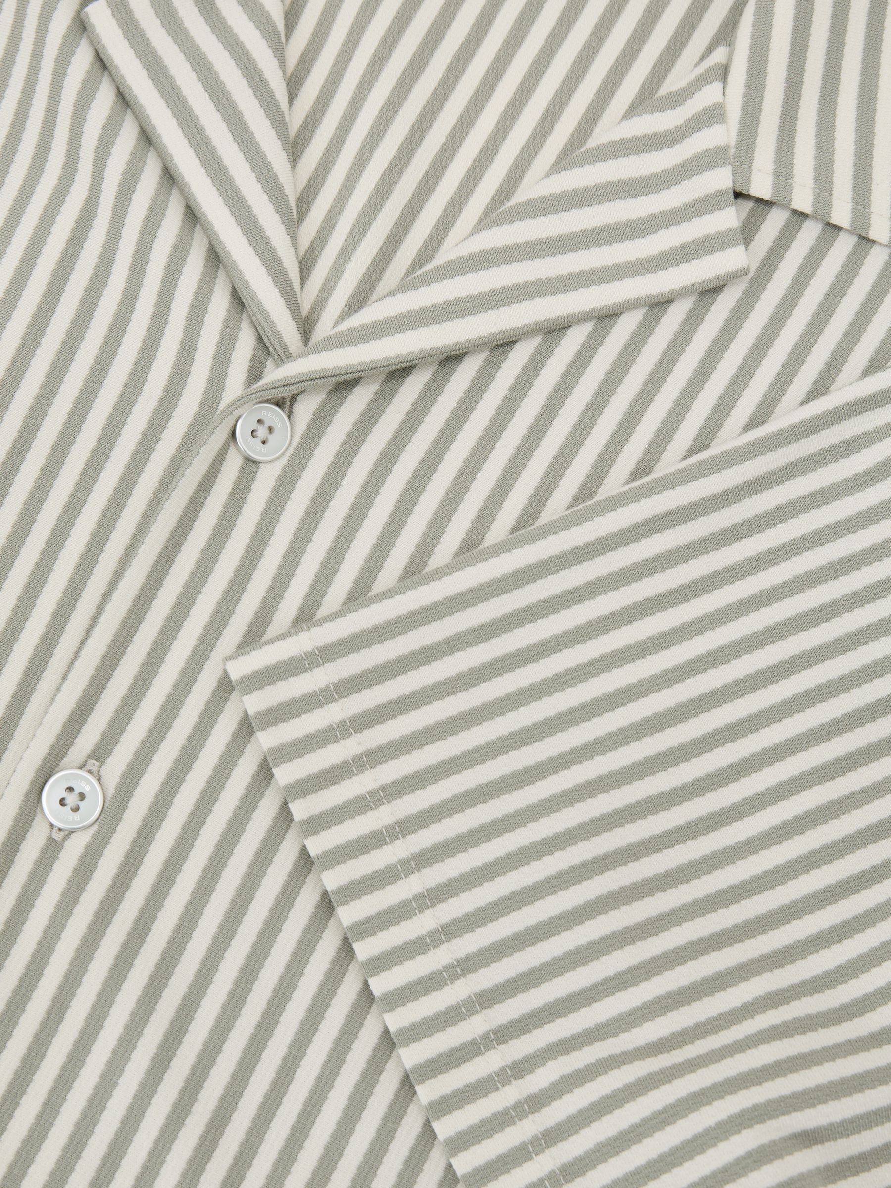 Cotton-Blend Stripe Cuban-Collar Shirt in Soft Sage Green - image 4