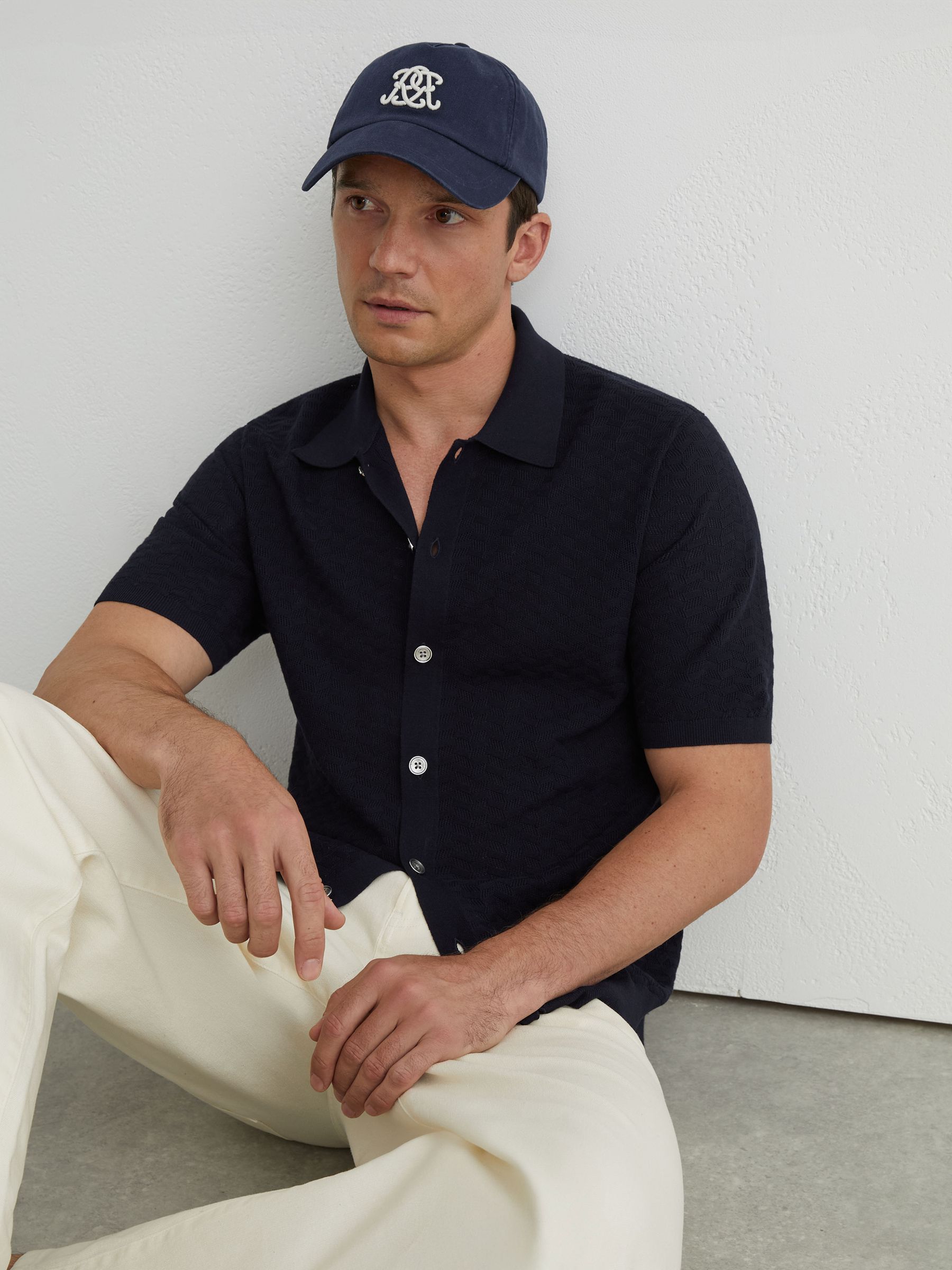 Textured-Knit Button-Through Shirt in Navy - image 2