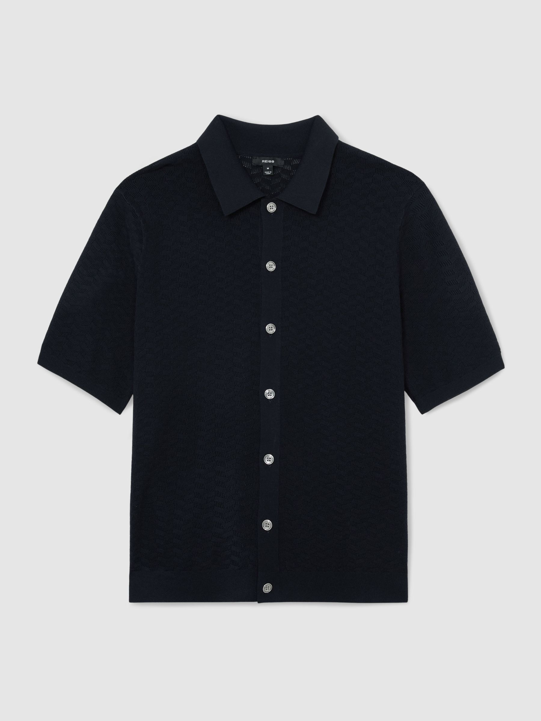 Textured-Knit Button-Through Shirt in Navy - image 1