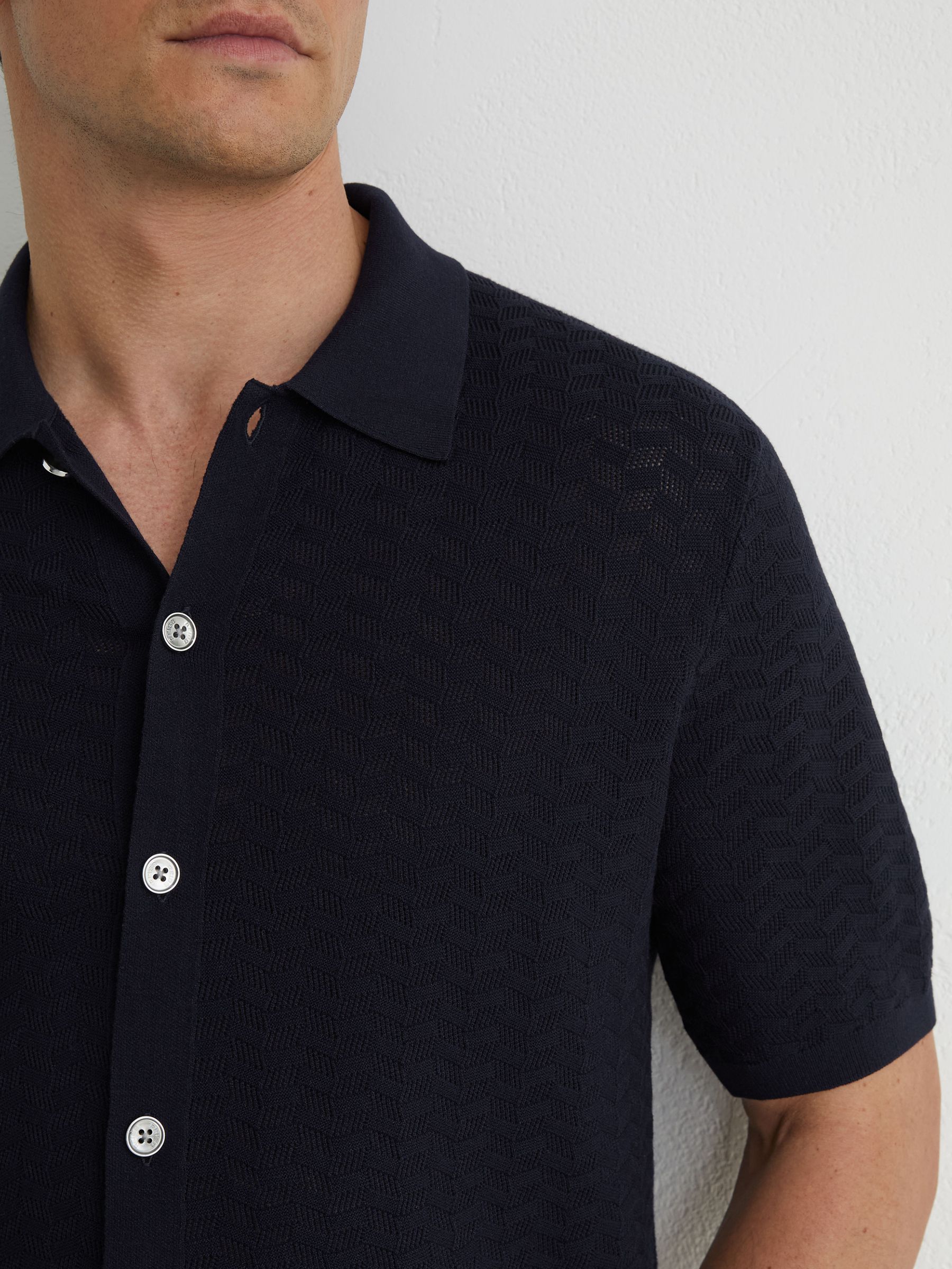 Textured-Knit Button-Through Shirt in Navy - image 5