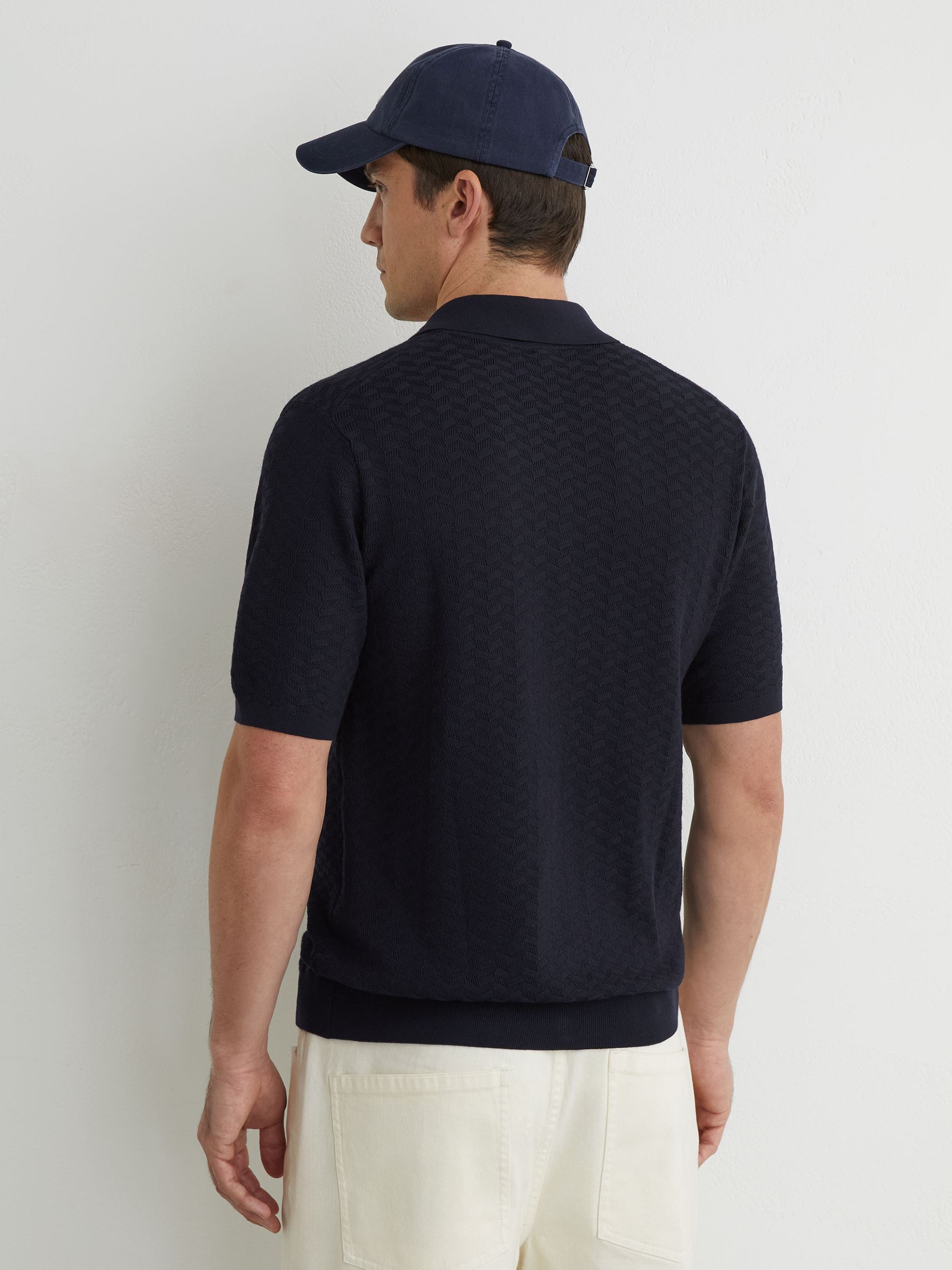 Textured-Knit Button-Through Shirt in Navy - image 4