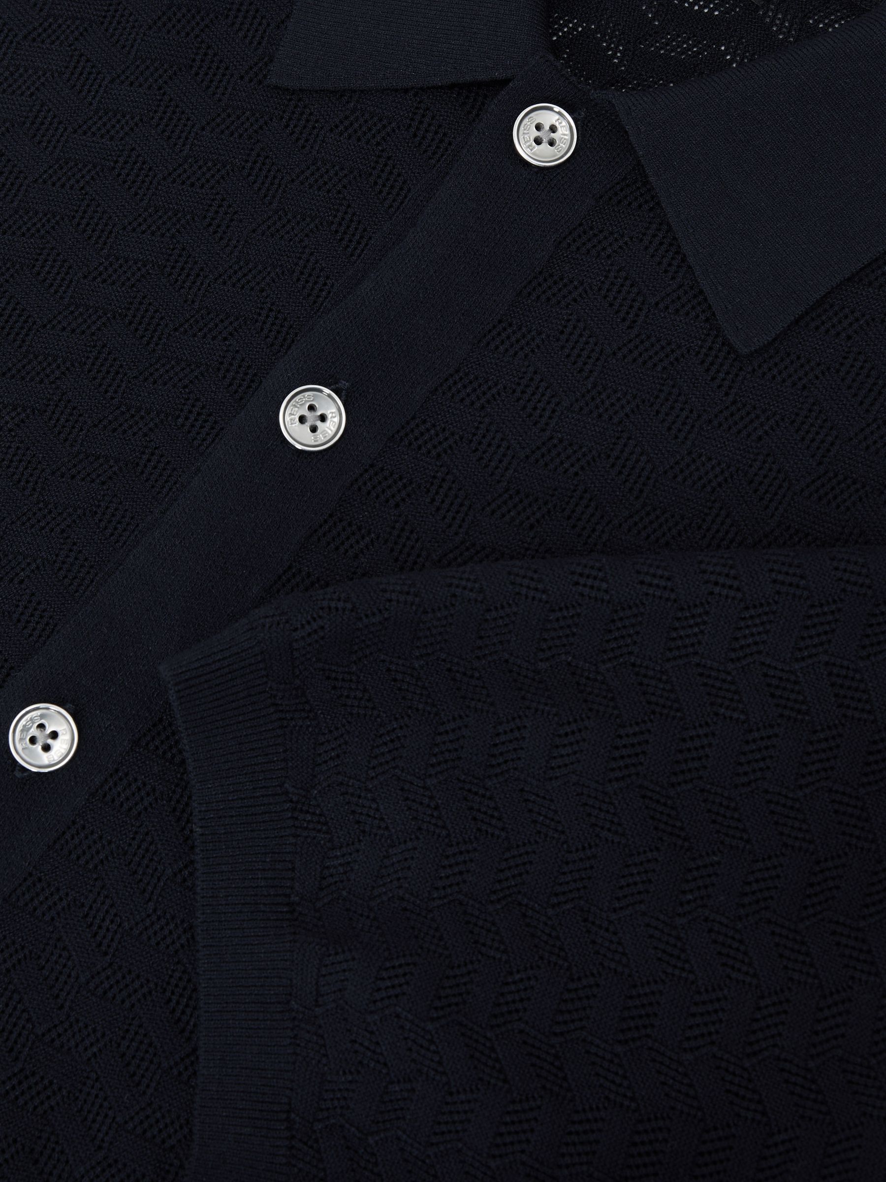 Textured-Knit Button-Through Shirt in Navy - image 3