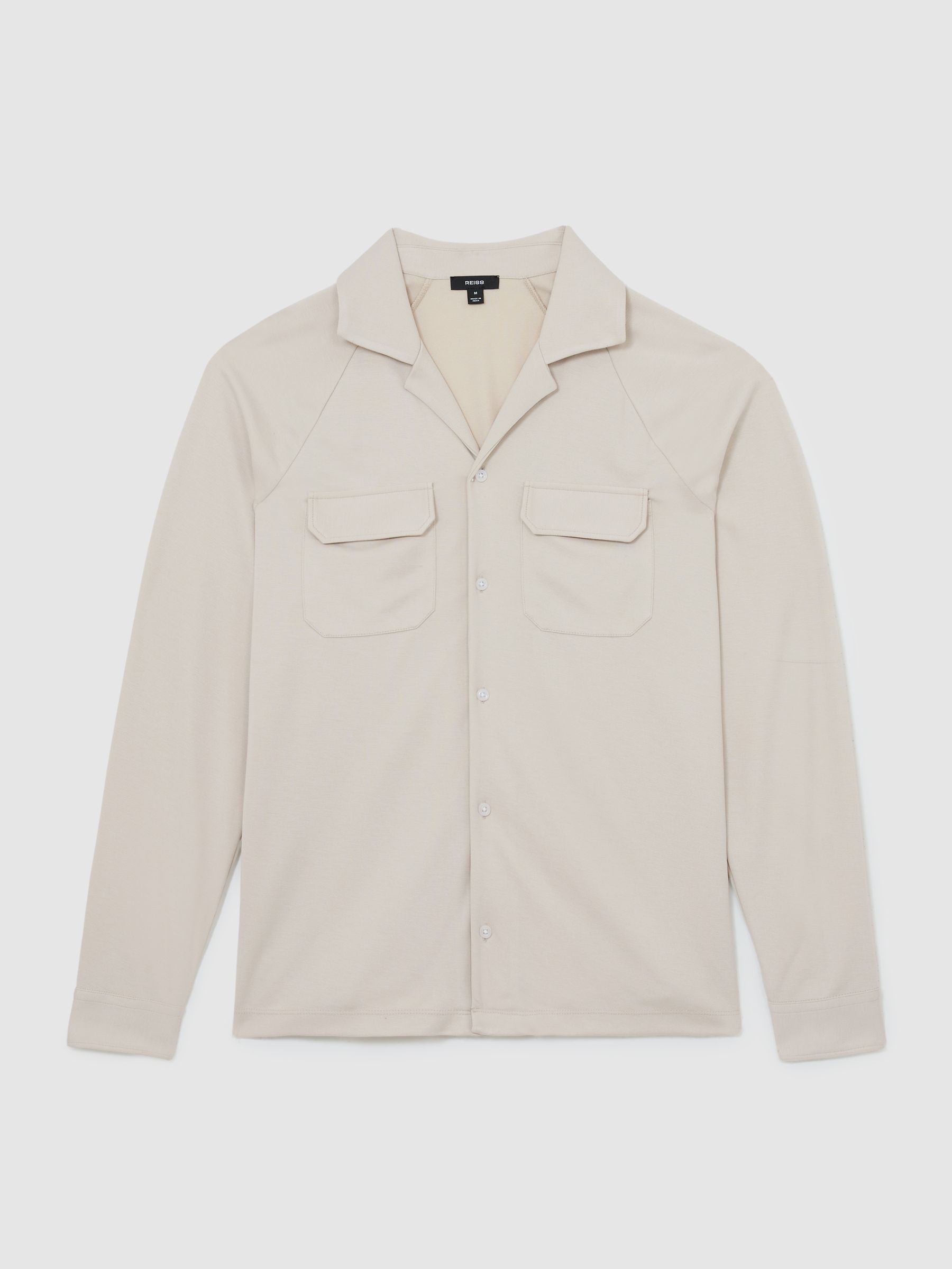 Jersey Twin-Pocket Cuban-Collar Overshirt in Light Stone - Image 2 of 5