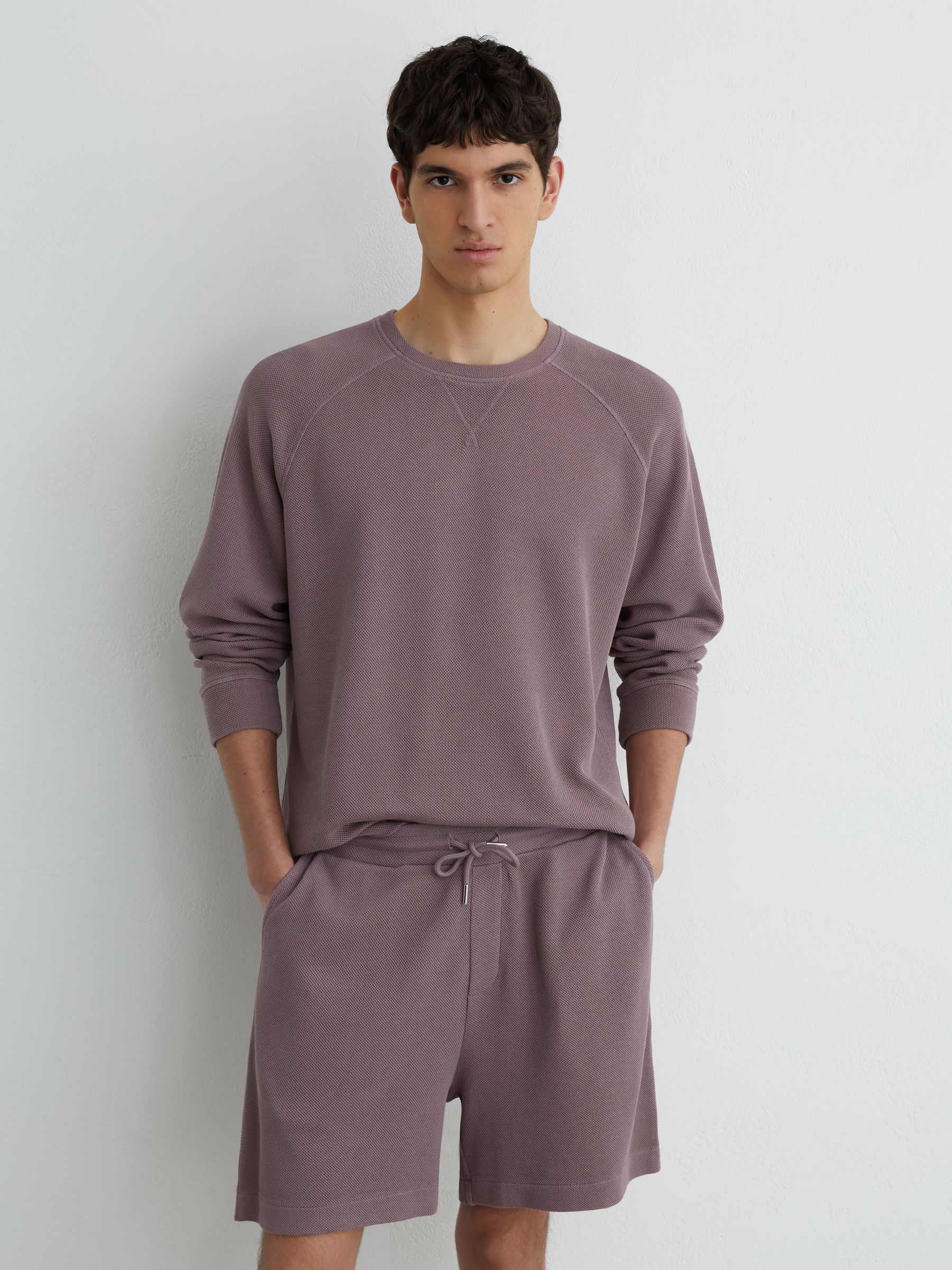 Cotton-Pique Garment-Dyed Sweatshirt in Mauve Pink - image 2