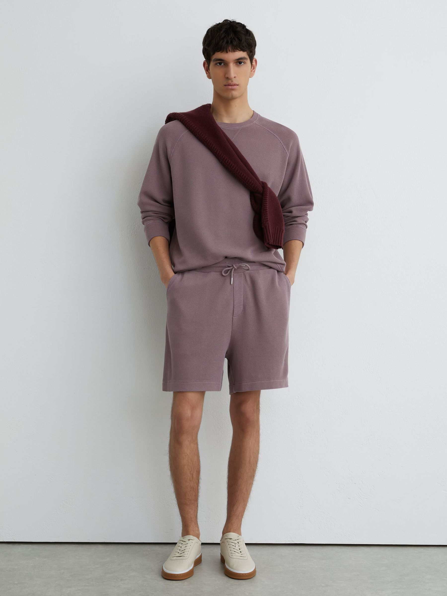 Cotton-Pique Garment-Dyed Sweatshirt in Mauve Pink - image 5