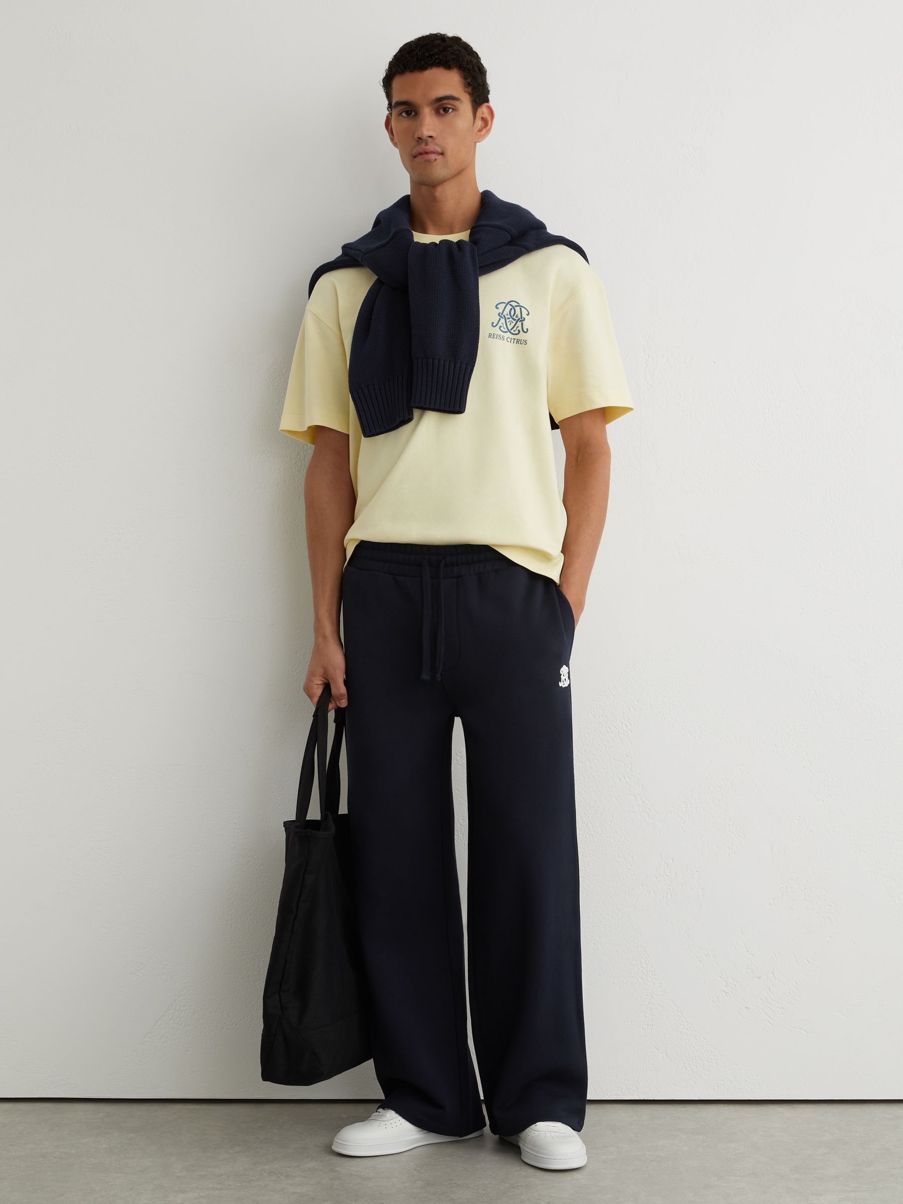 Monogram-Embroidered Relaxed Joggers in Navy - Image 1 of 6