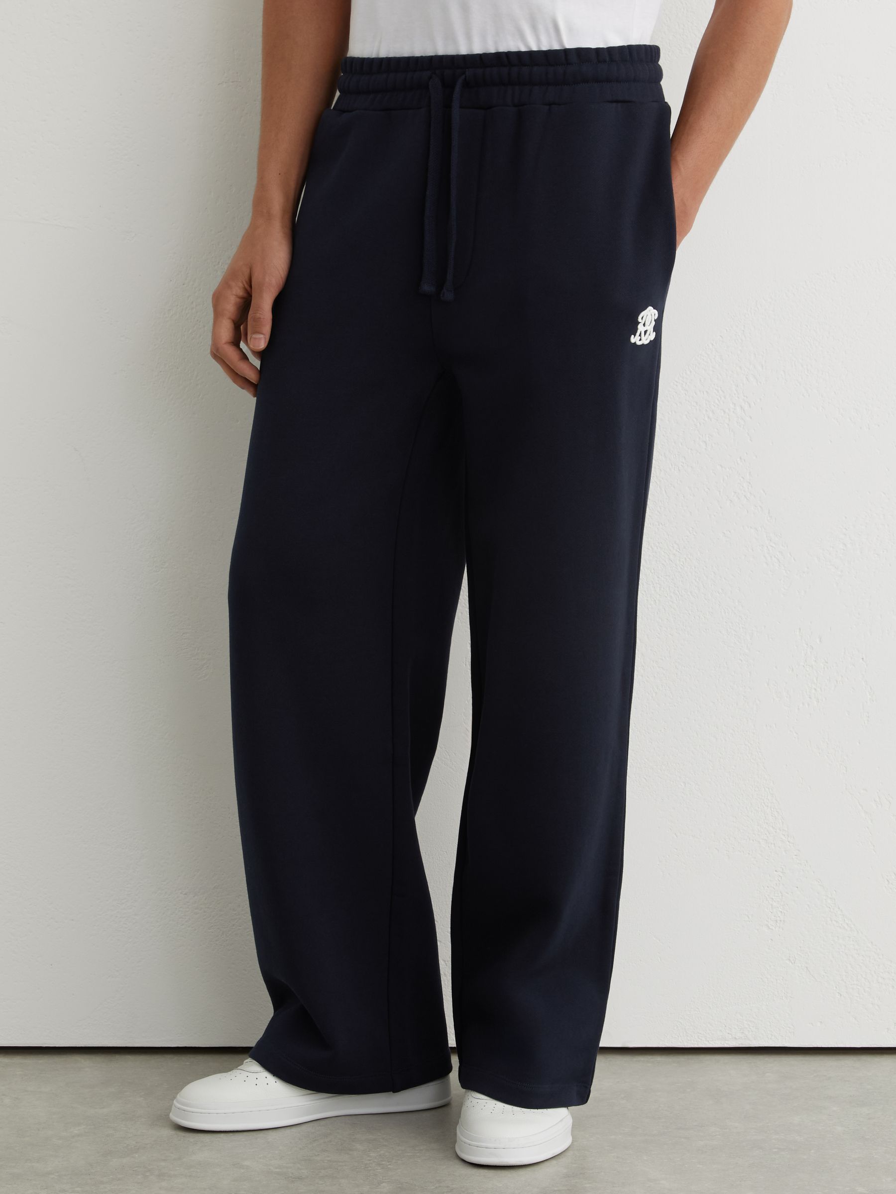 Monogram-Embroidered Relaxed Joggers in Navy - Image 3 of 6