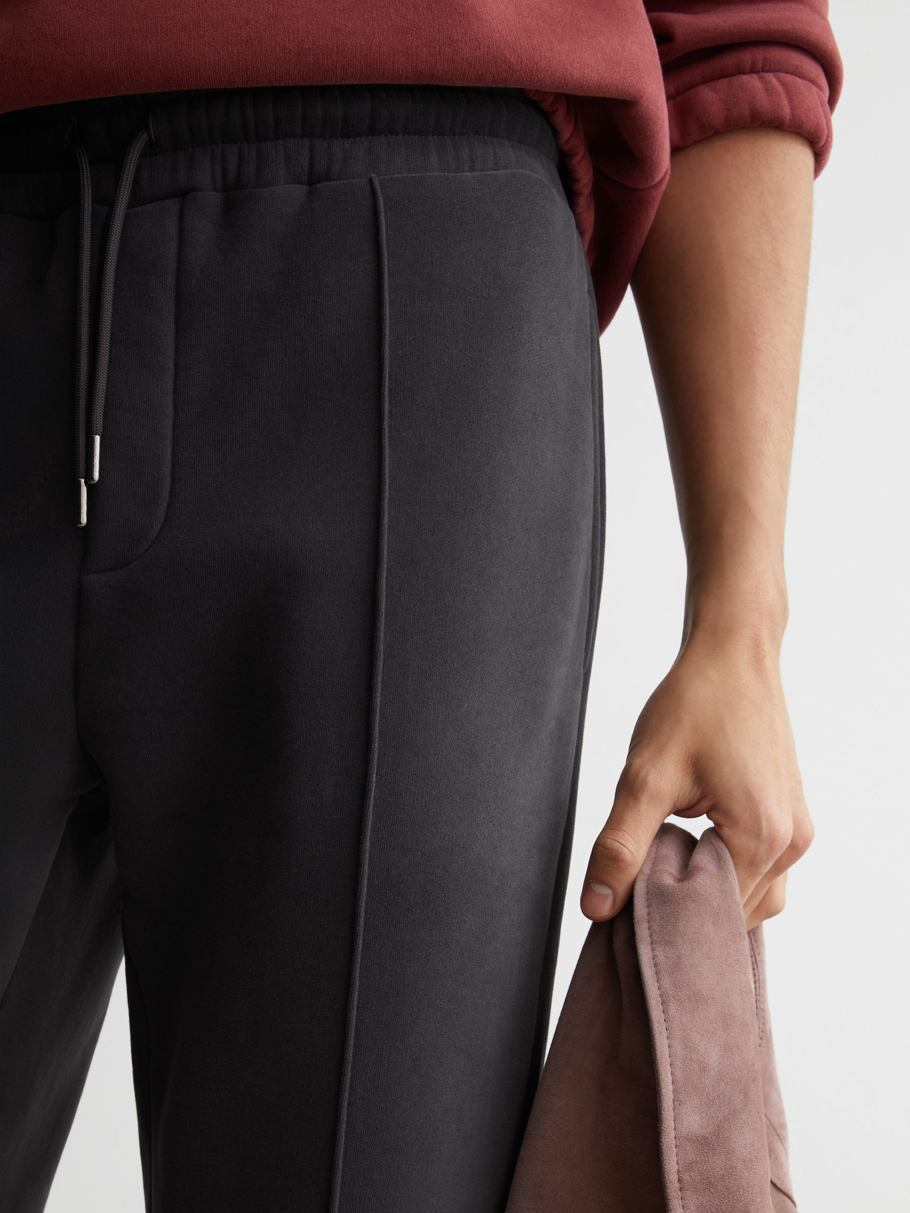 Cotton-Blend Washed Drawstring Joggers in Washed Black - Image 3 of 6