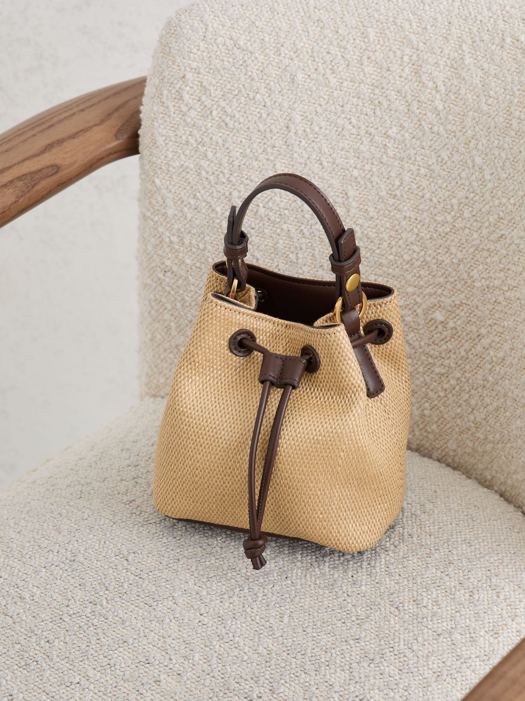 Girls Raffia-Effect Bucket Bag in Natural - Image 2 of 6