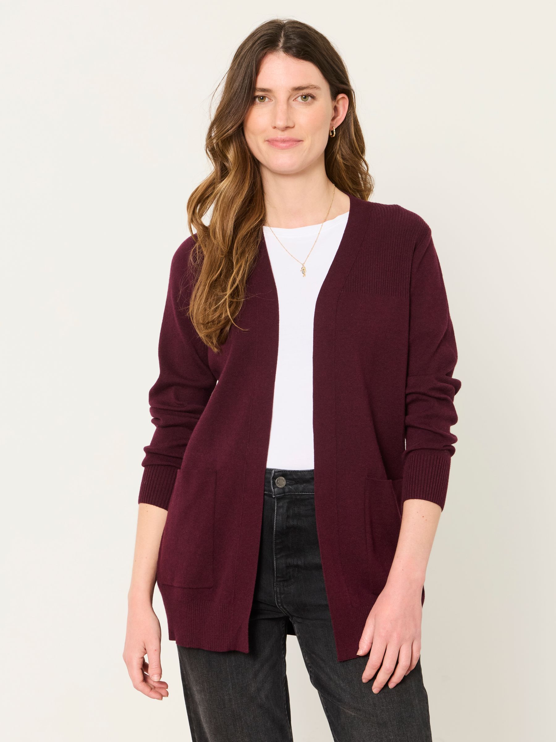 Selene Burgundy Red Knitted Longline Cardigan - Image 1 of 5