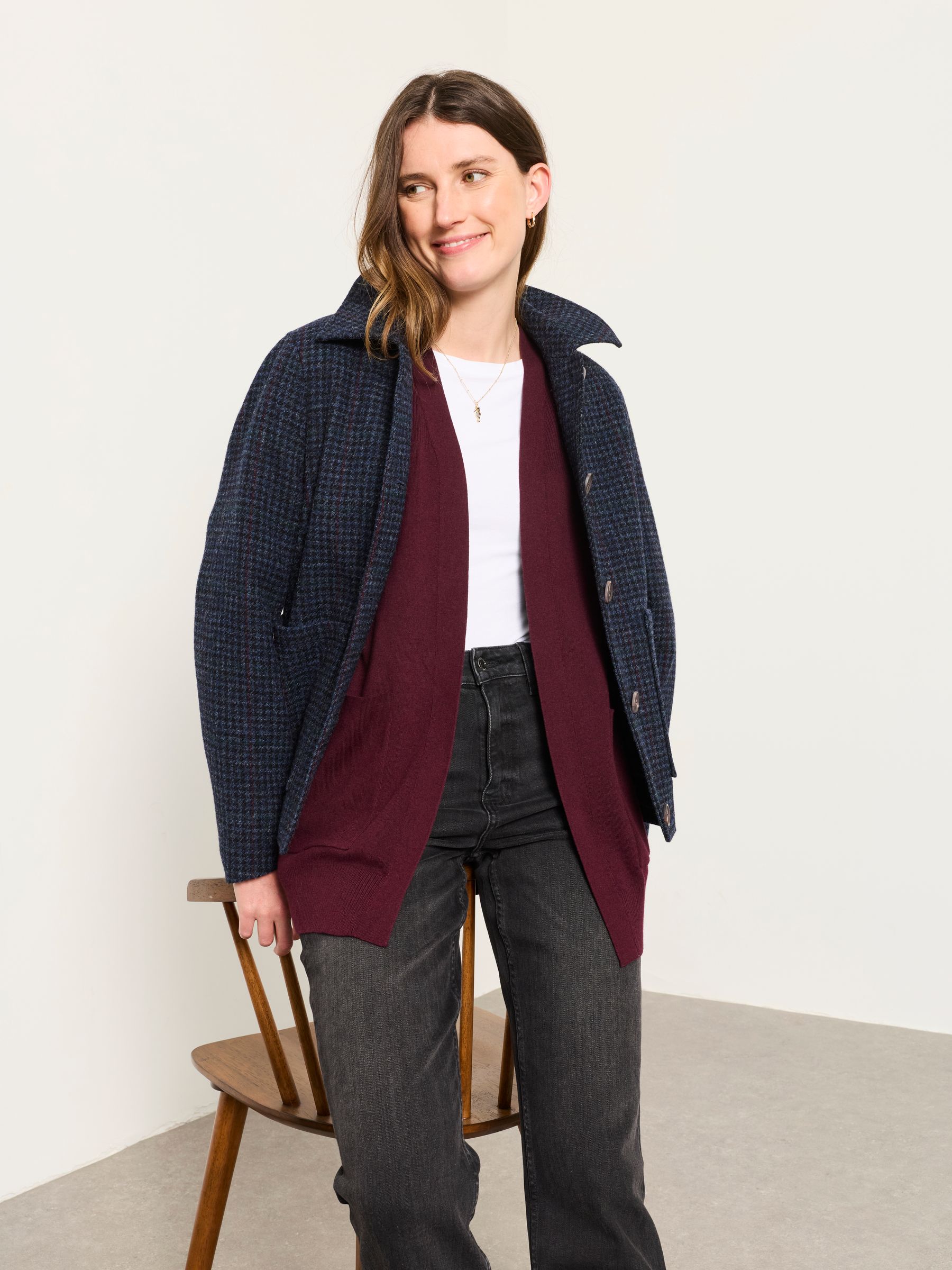 Selene Burgundy Red Knitted Longline Cardigan - Image 3 of 5