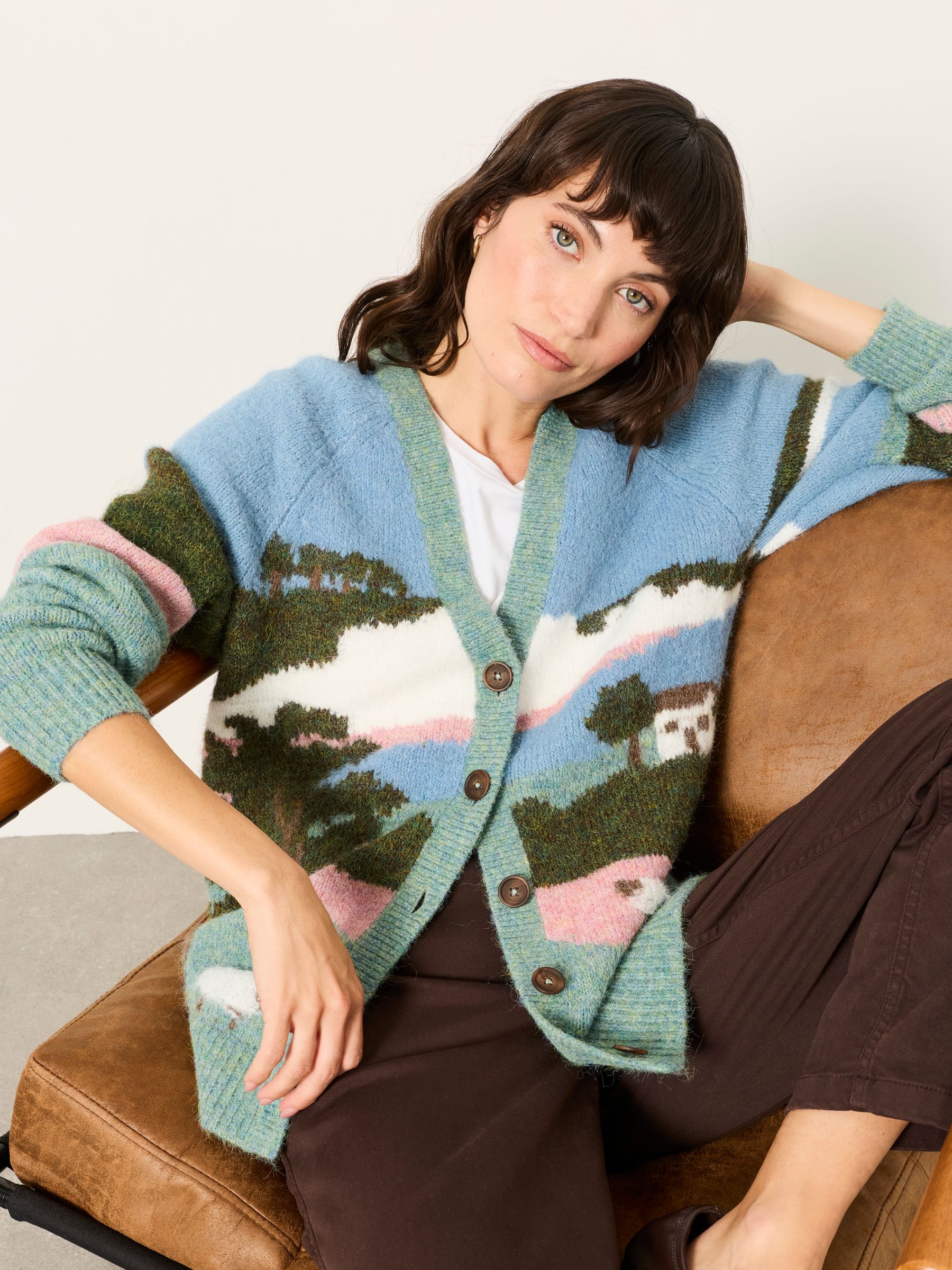 Blue Landscape Knitted Cardigan - Image 3 of 5