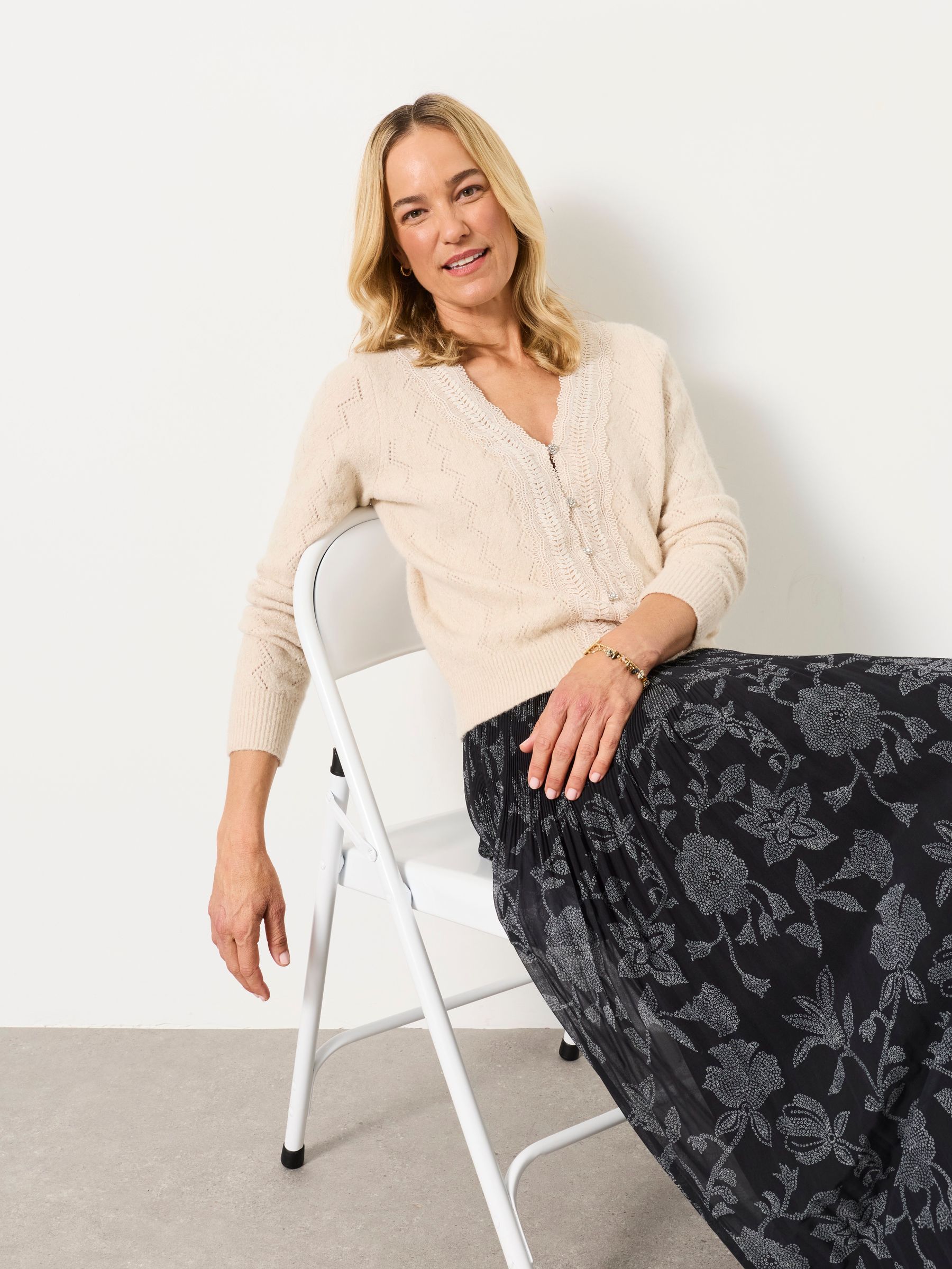 Natural Skye Knitted Lace V Cardigan - Image 5 of 6