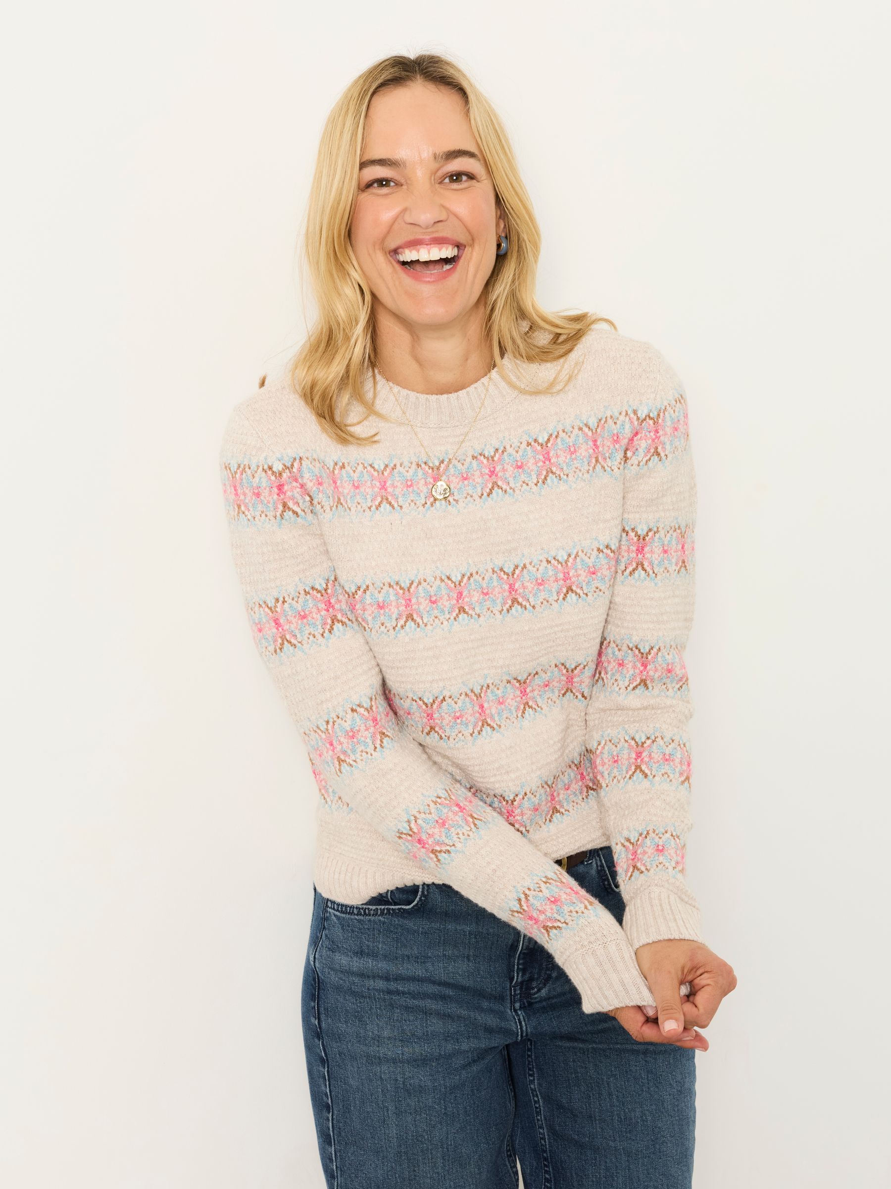 Karenza Knitted Pattern Jumper in Natural - Image 1 of 6