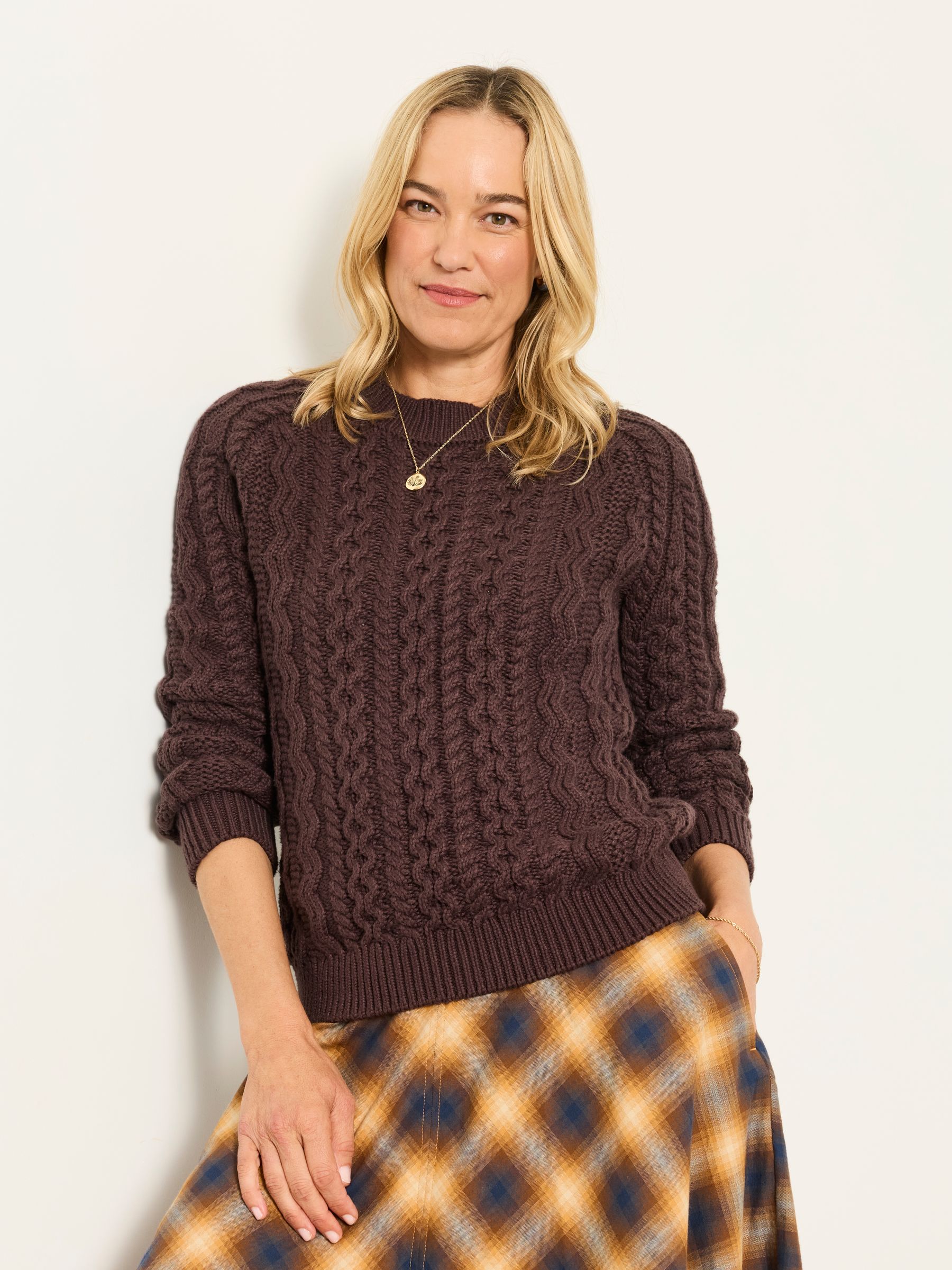 Bryony Chocolate Brown Knitted Cable Jumper - Image 1 of 6