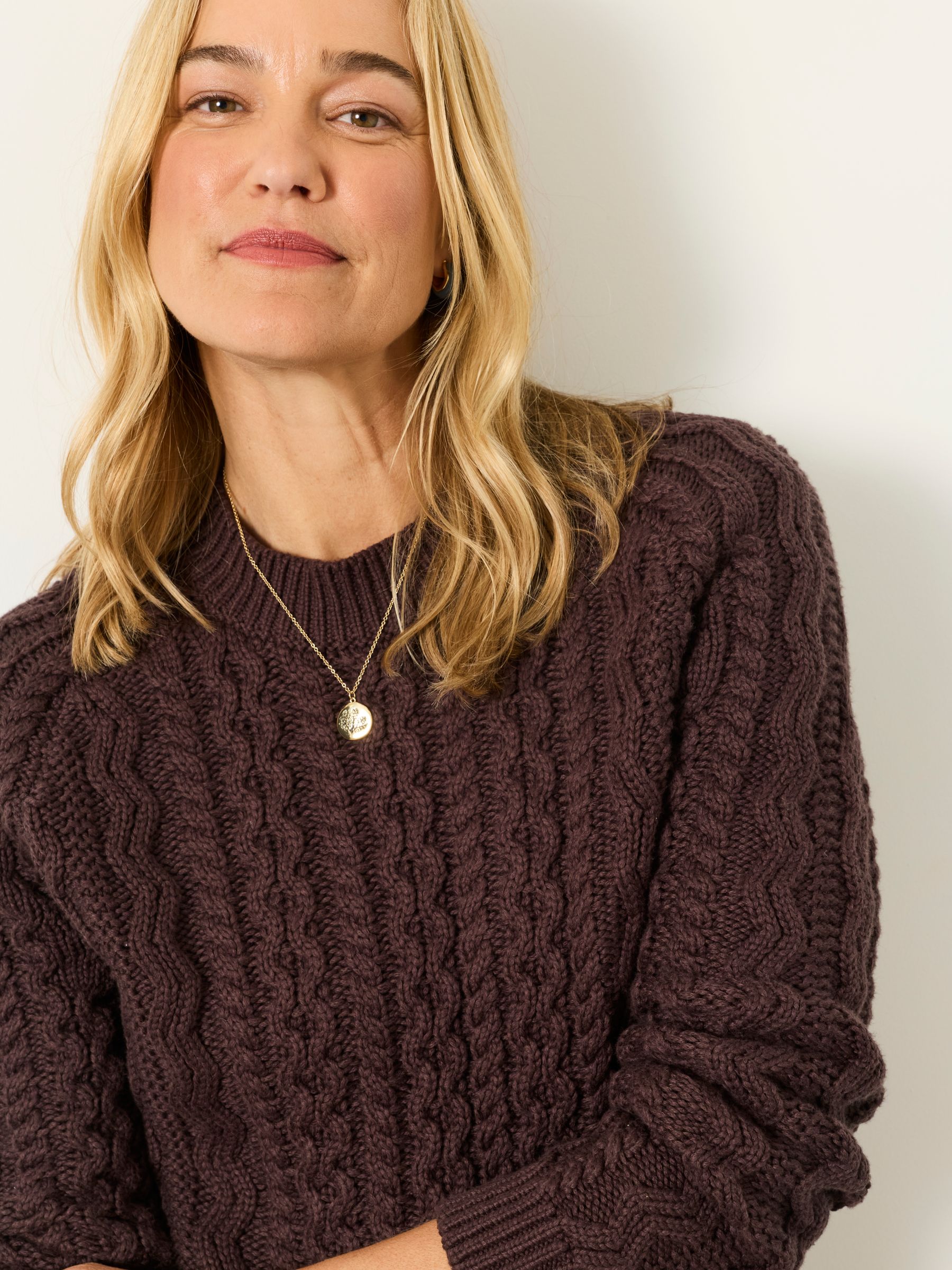 Bryony Chocolate Brown Knitted Cable Jumper - Image 3 of 6