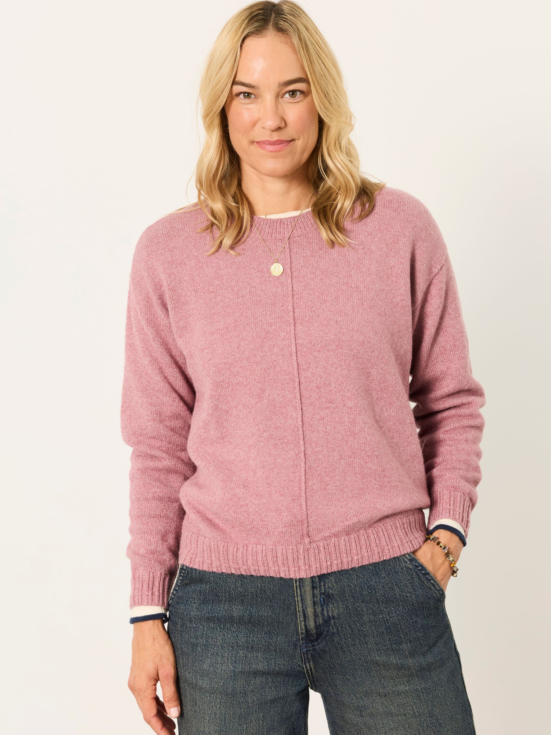 Barley Pink Knitted Crew Neck Jumper - Image 1 of 5