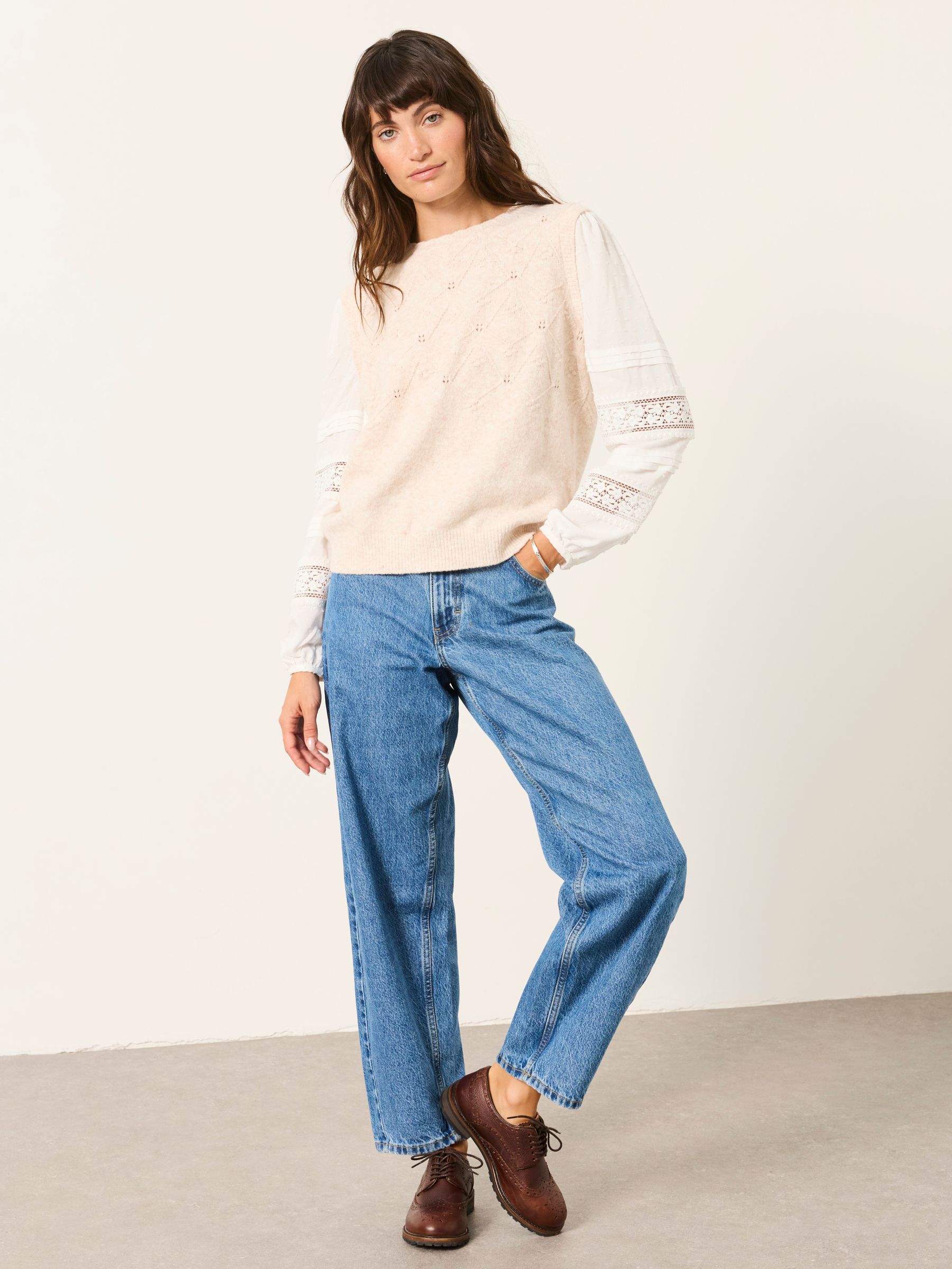 Kaia Oatmeal Double Layer Knitted Tank Shirt - Image 4 of 6