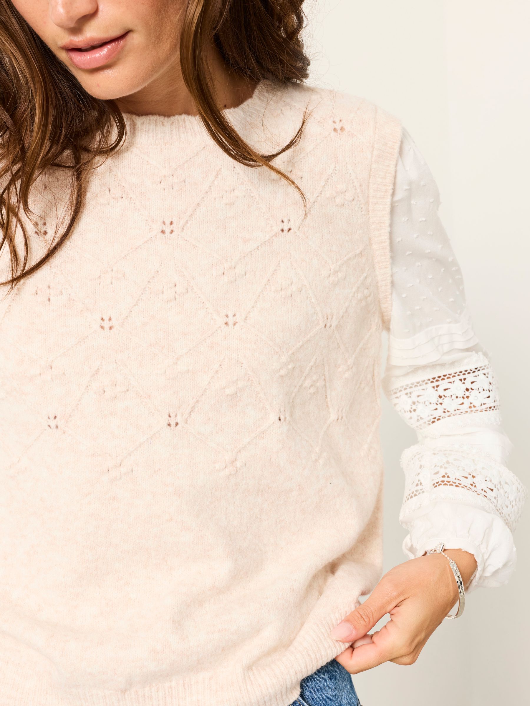 Kaia Oatmeal Double Layer Knitted Tank Shirt - Image 5 of 6