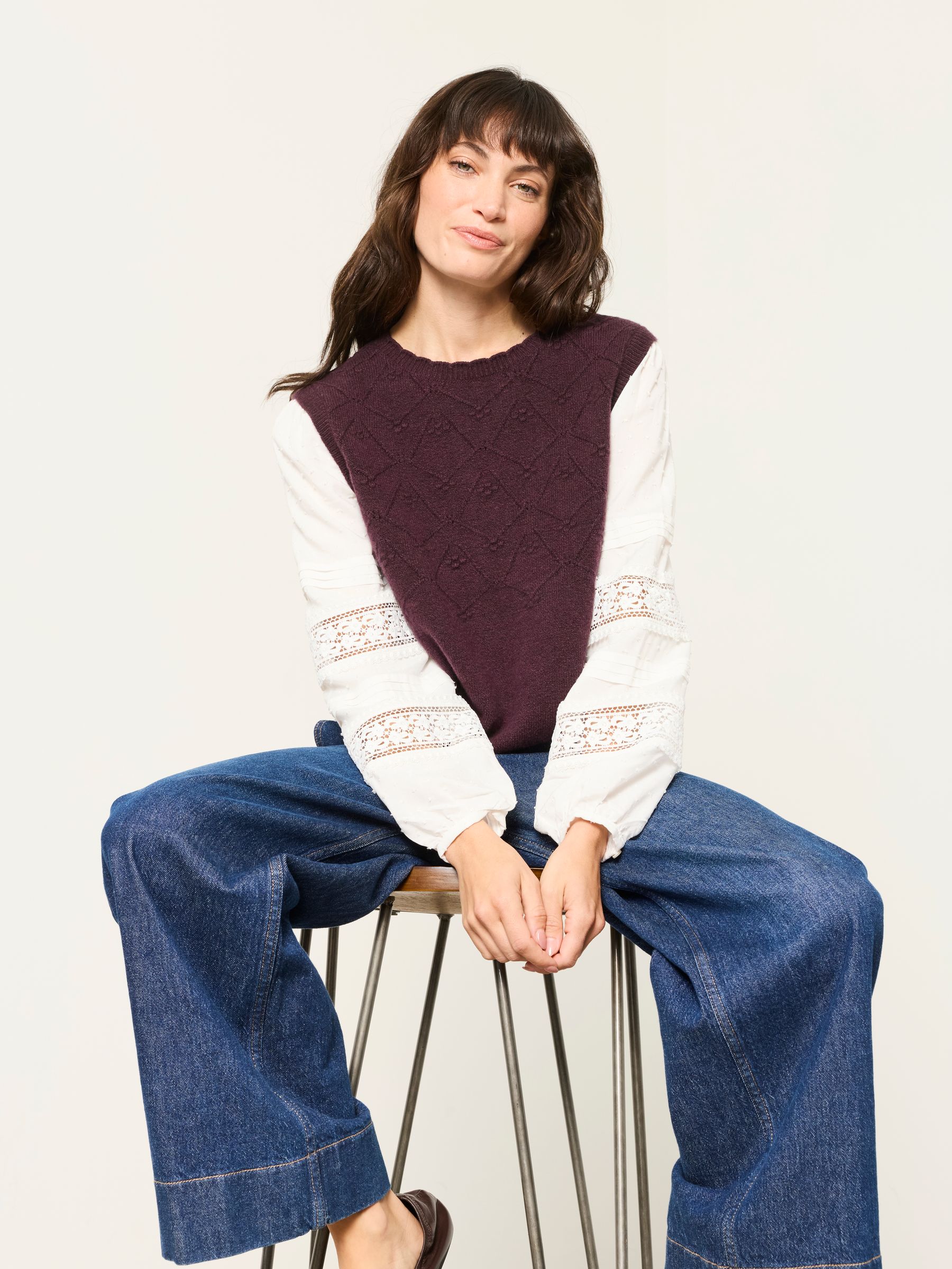 Kaia Plum Purple Double Layer Knitted Tank Shirt - Image 5 of 6
