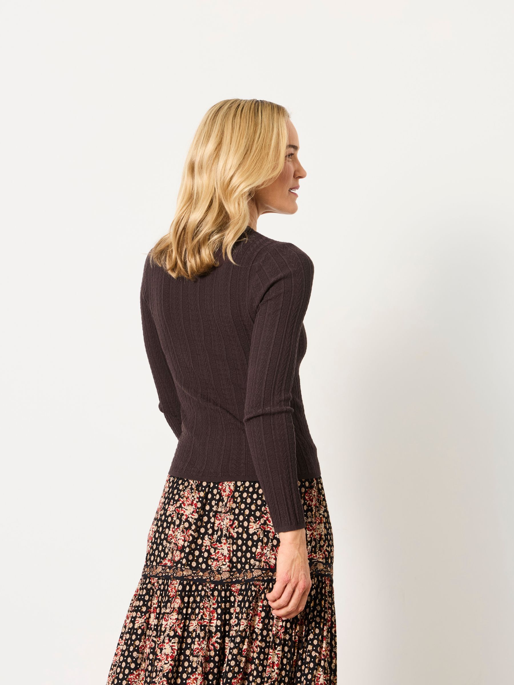 Mae Chocolate Brown Knitted Henley Jumper - Image 2 of 6