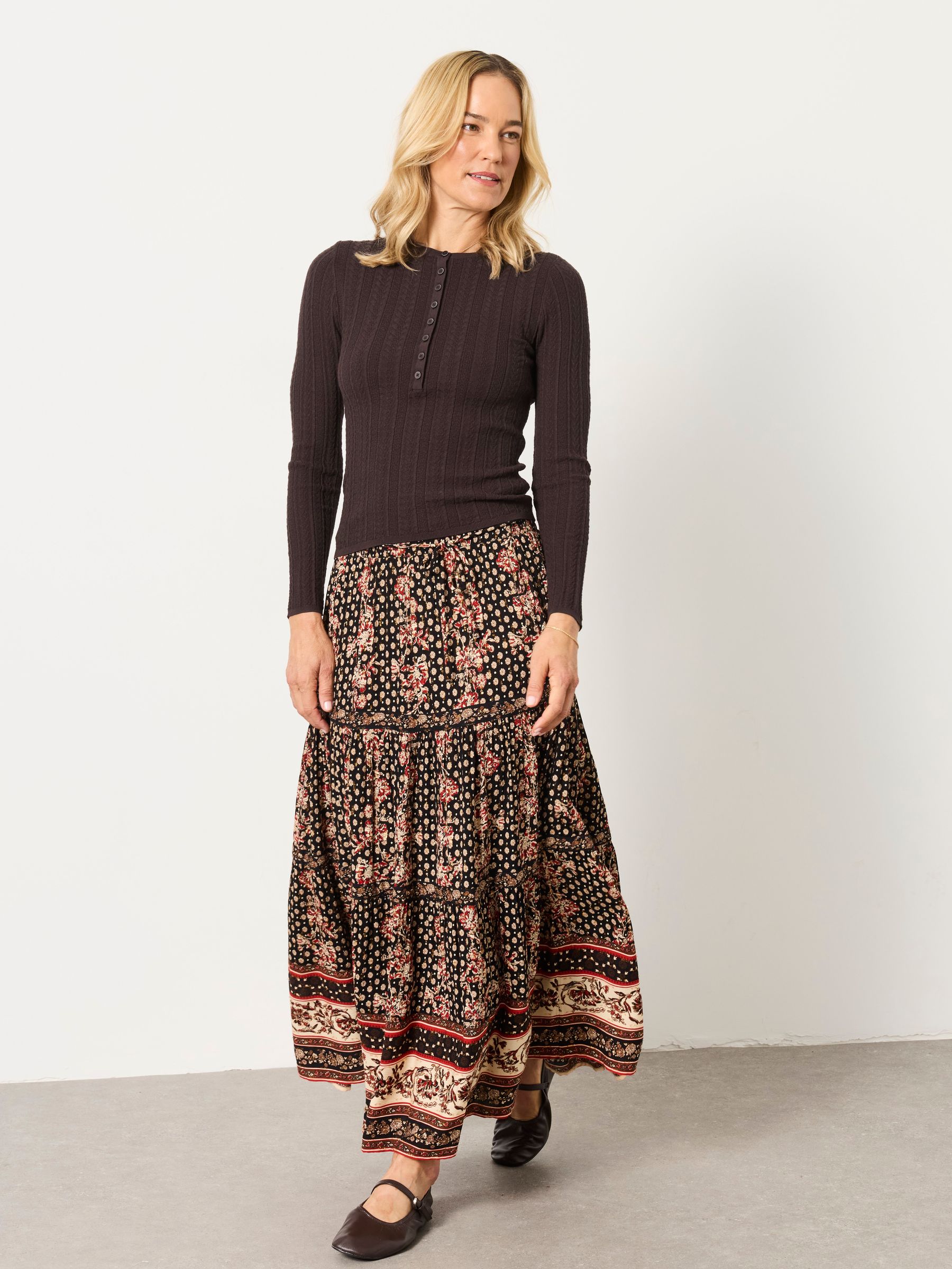 Mae Chocolate Brown Knitted Henley Jumper - Image 4 of 6