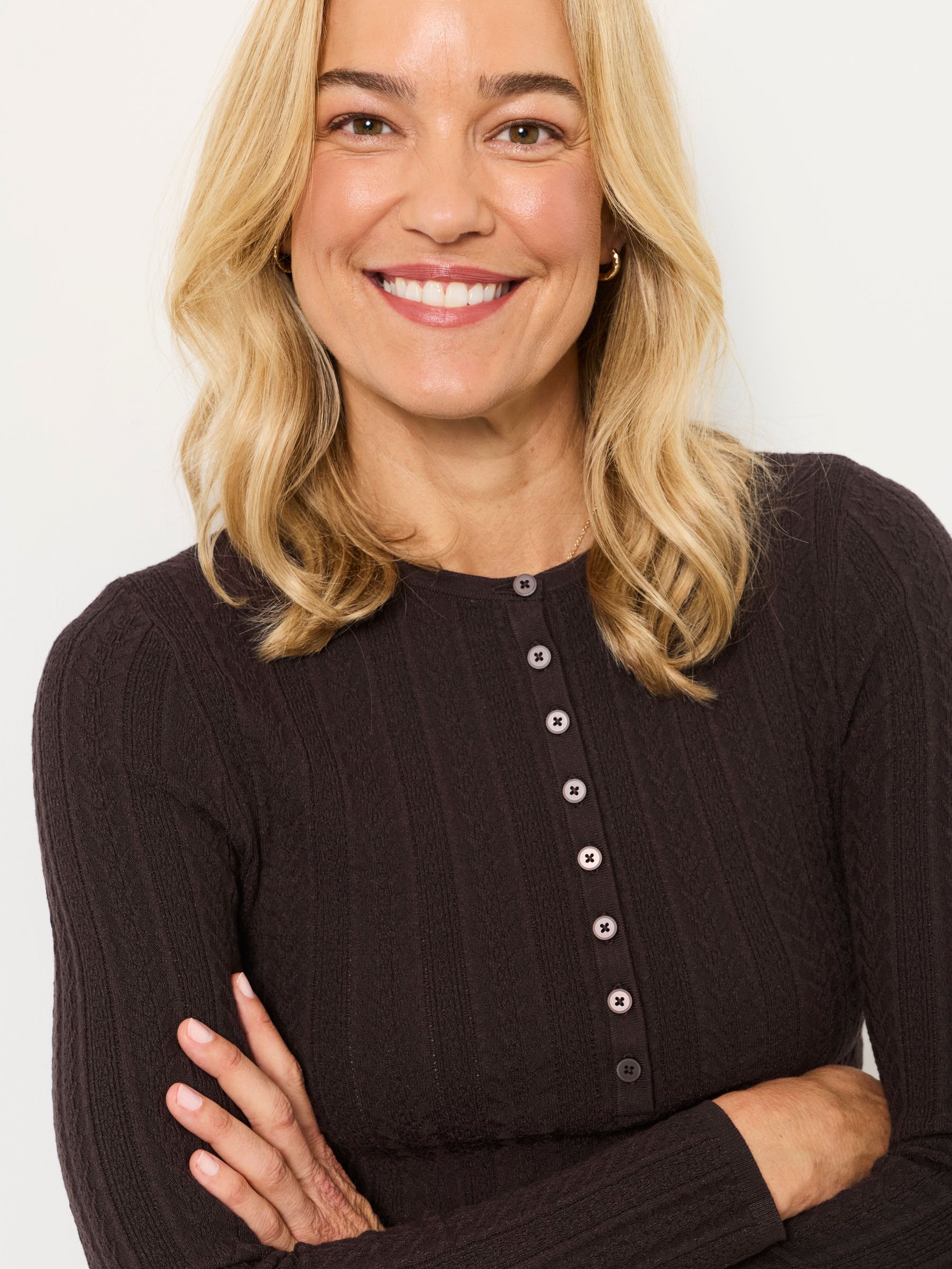Mae Chocolate Brown Knitted Henley Jumper - Image 5 of 6