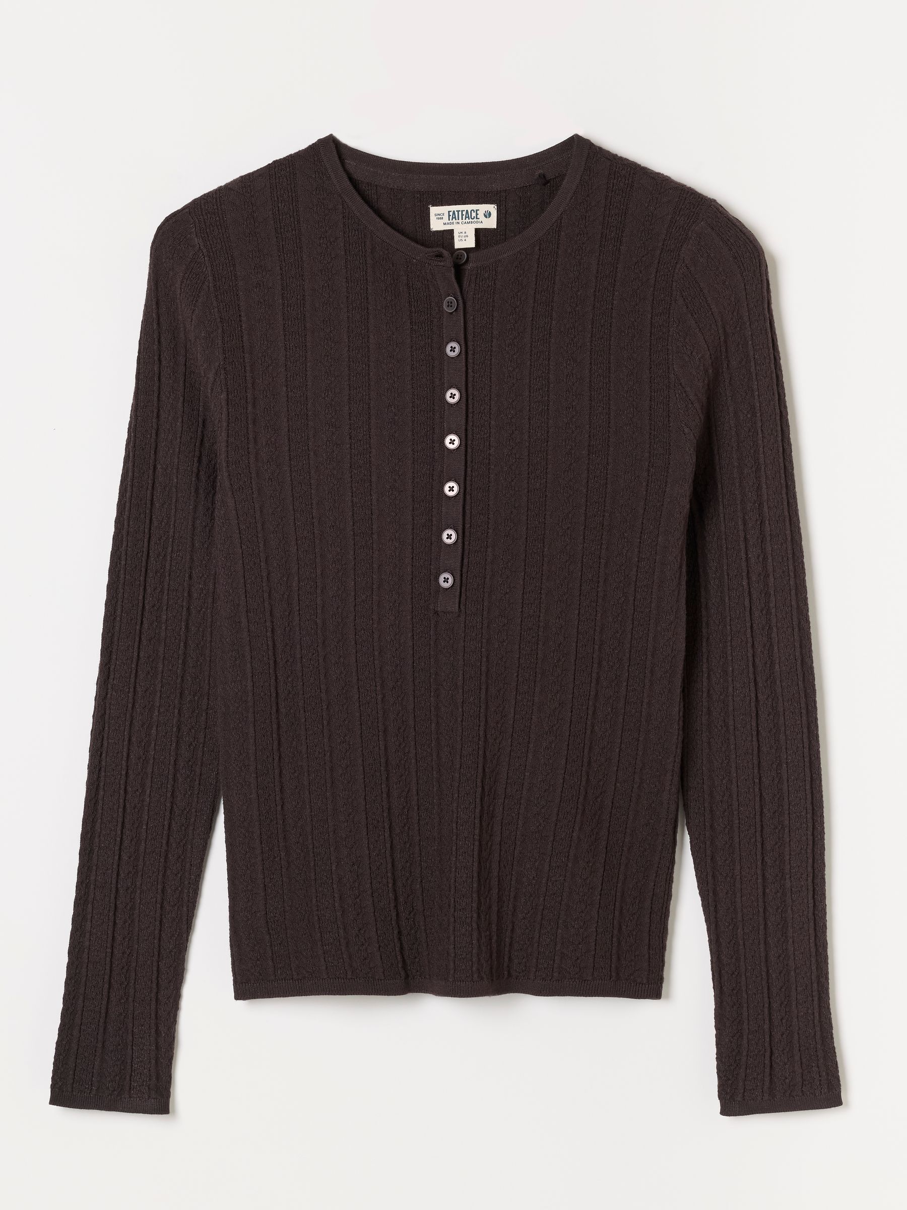 Mae Chocolate Brown Knitted Henley Jumper - Image 6 of 6