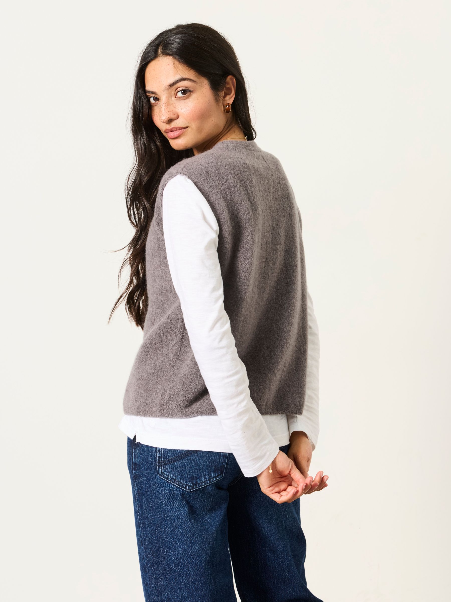 Halle Dark Grey Knitted Button Front Vest - Image 2 of 6