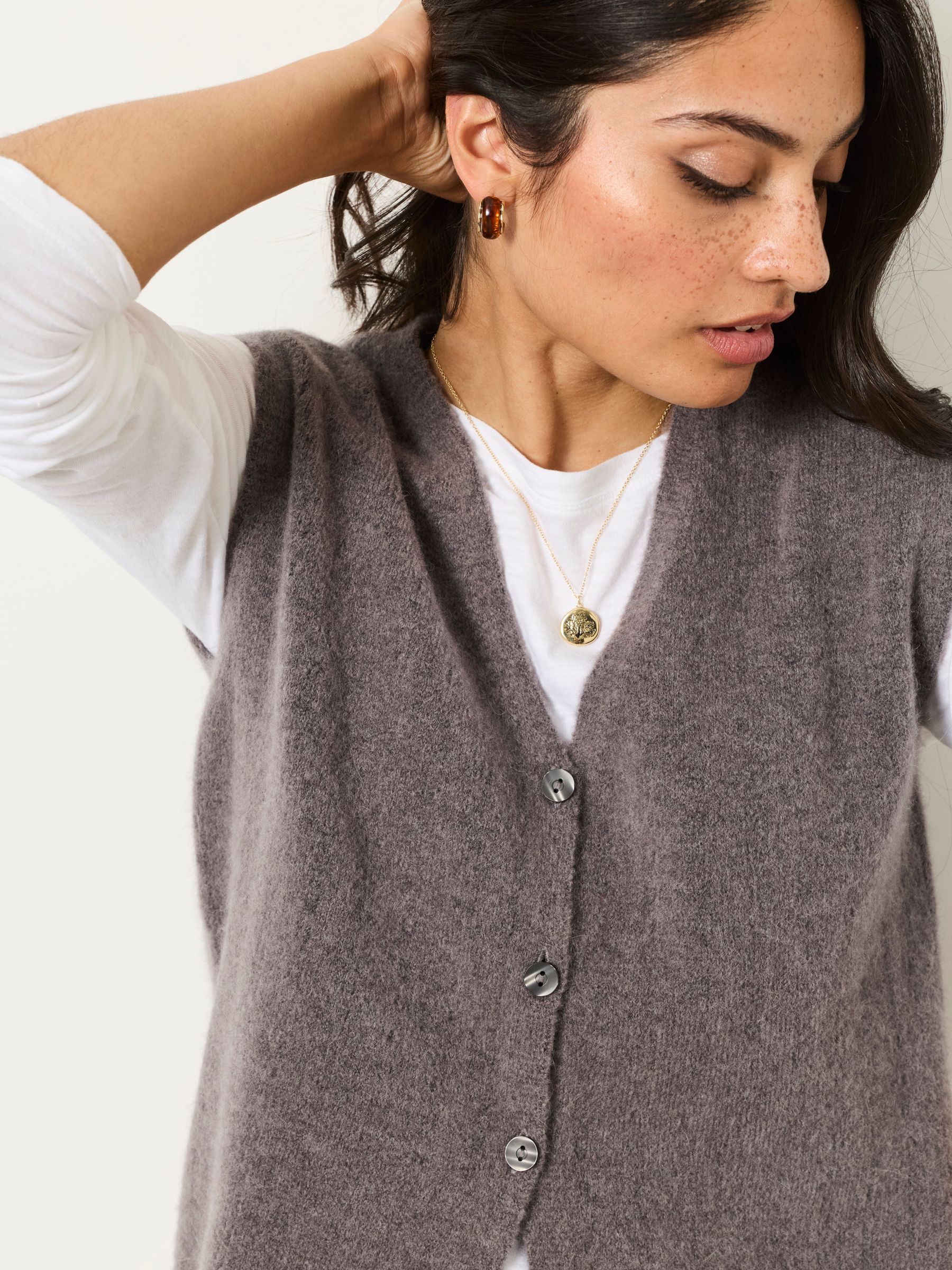 Halle Dark Grey Knitted Button Front Vest - Image 3 of 6