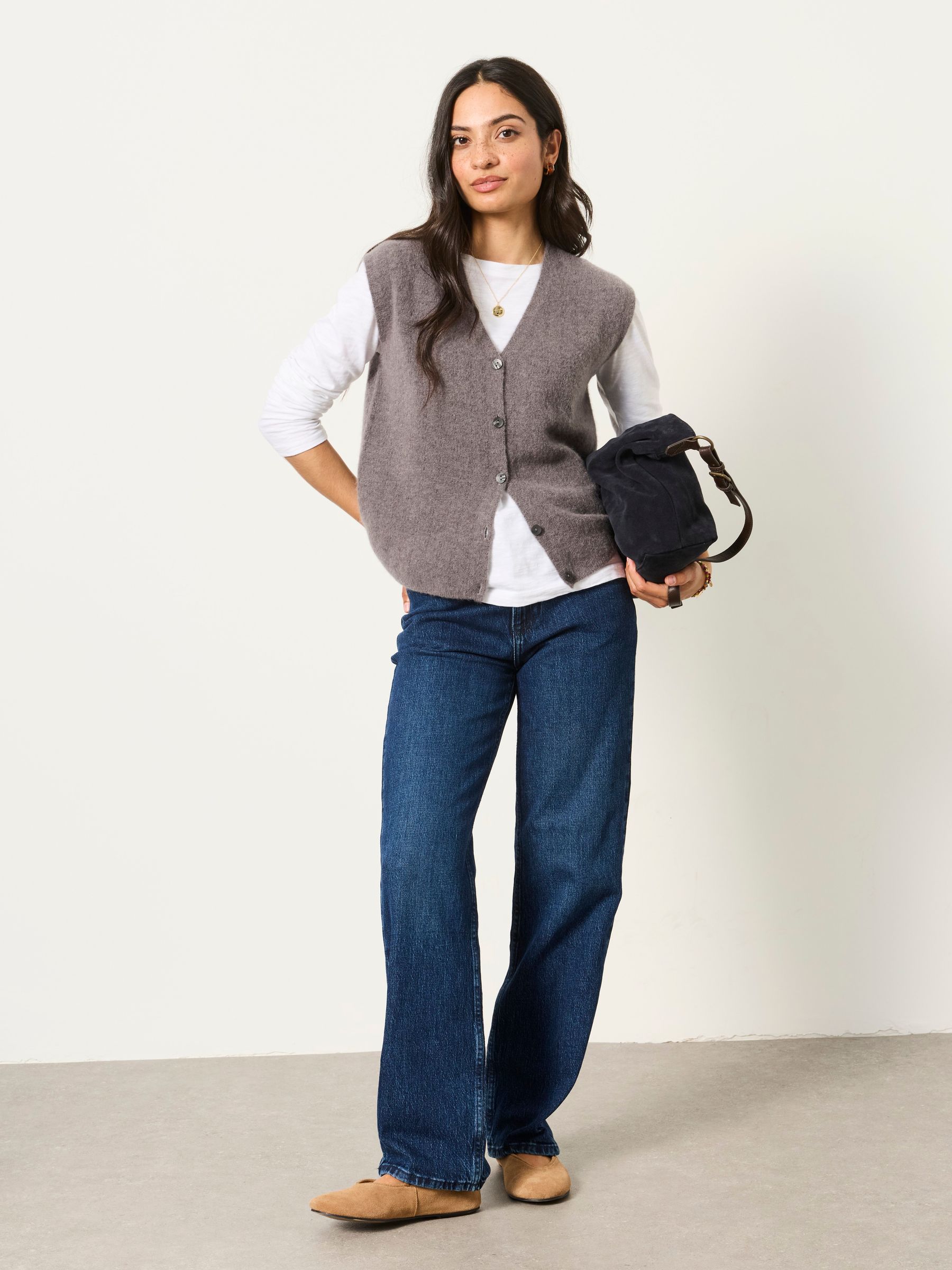 Halle Dark Grey Knitted Button Front Vest - Image 4 of 6