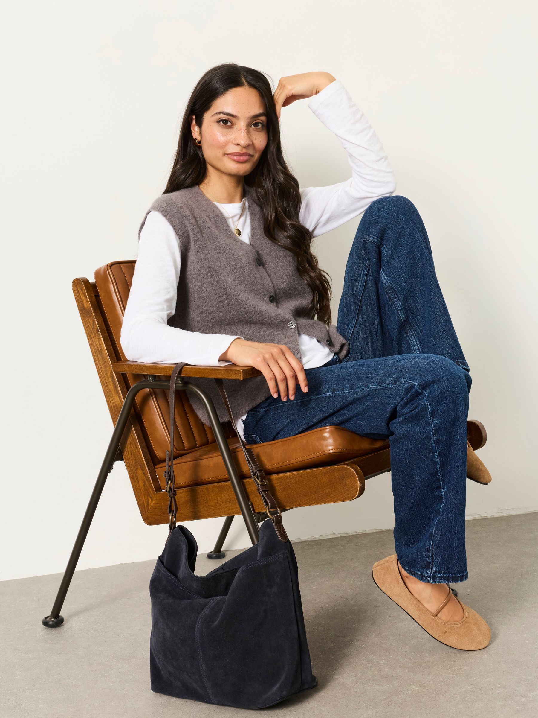 Halle Dark Grey Knitted Button Front Vest - Image 5 of 6