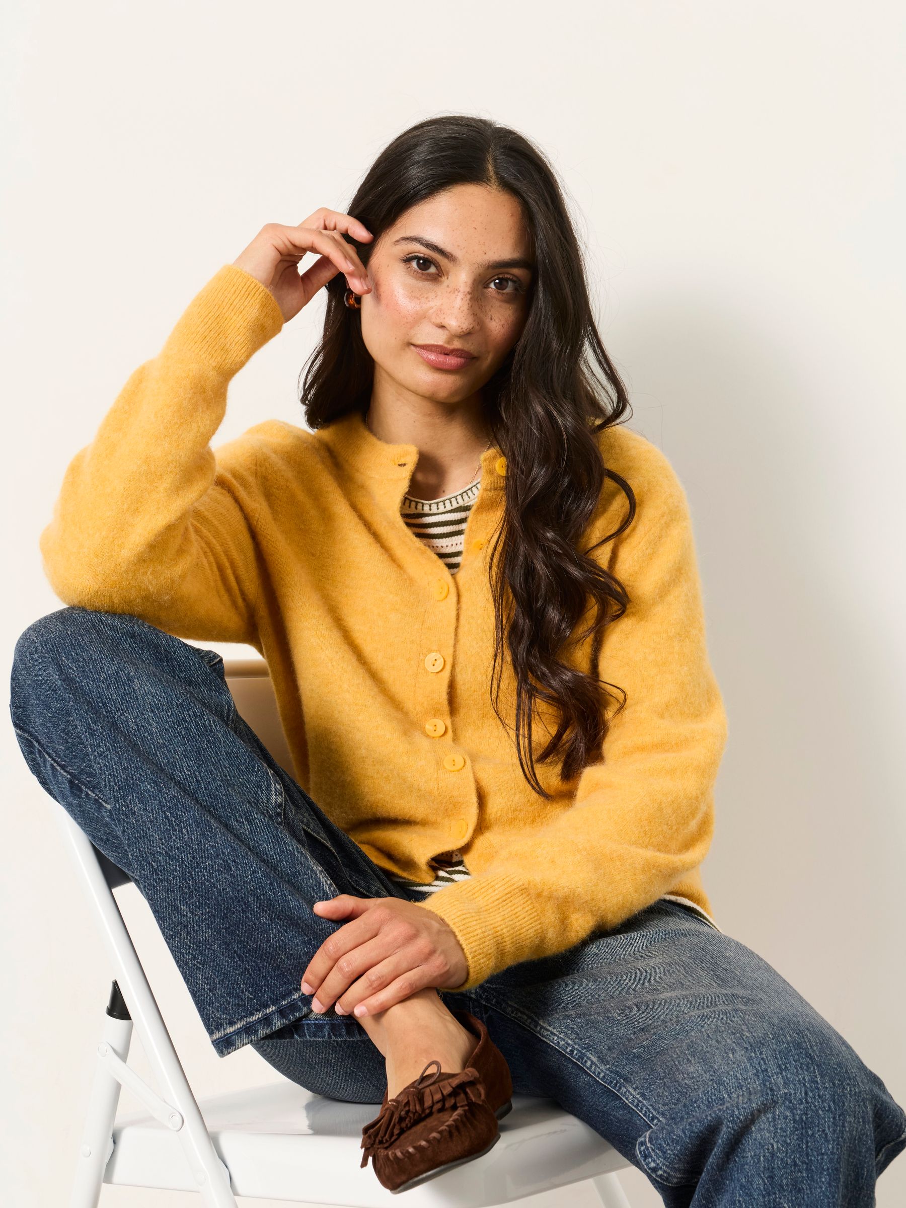 Halle Mustard Yellow Wool Rich Soft Knit Button Front Cardigan - Image 5 of 6