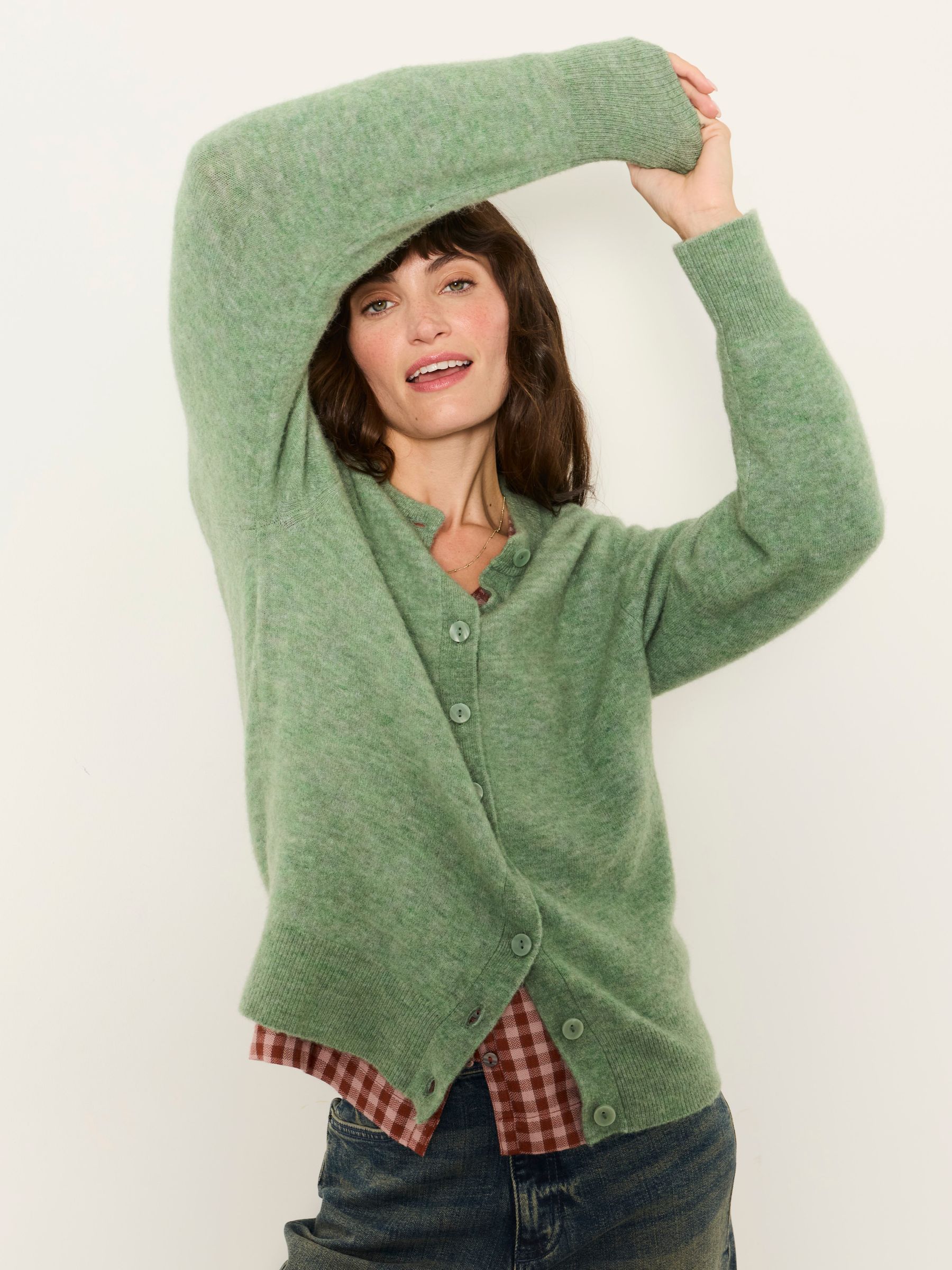 Halle Sage Green Wool Rich Soft Knit Button Front Cardigan - Image 3 of 6