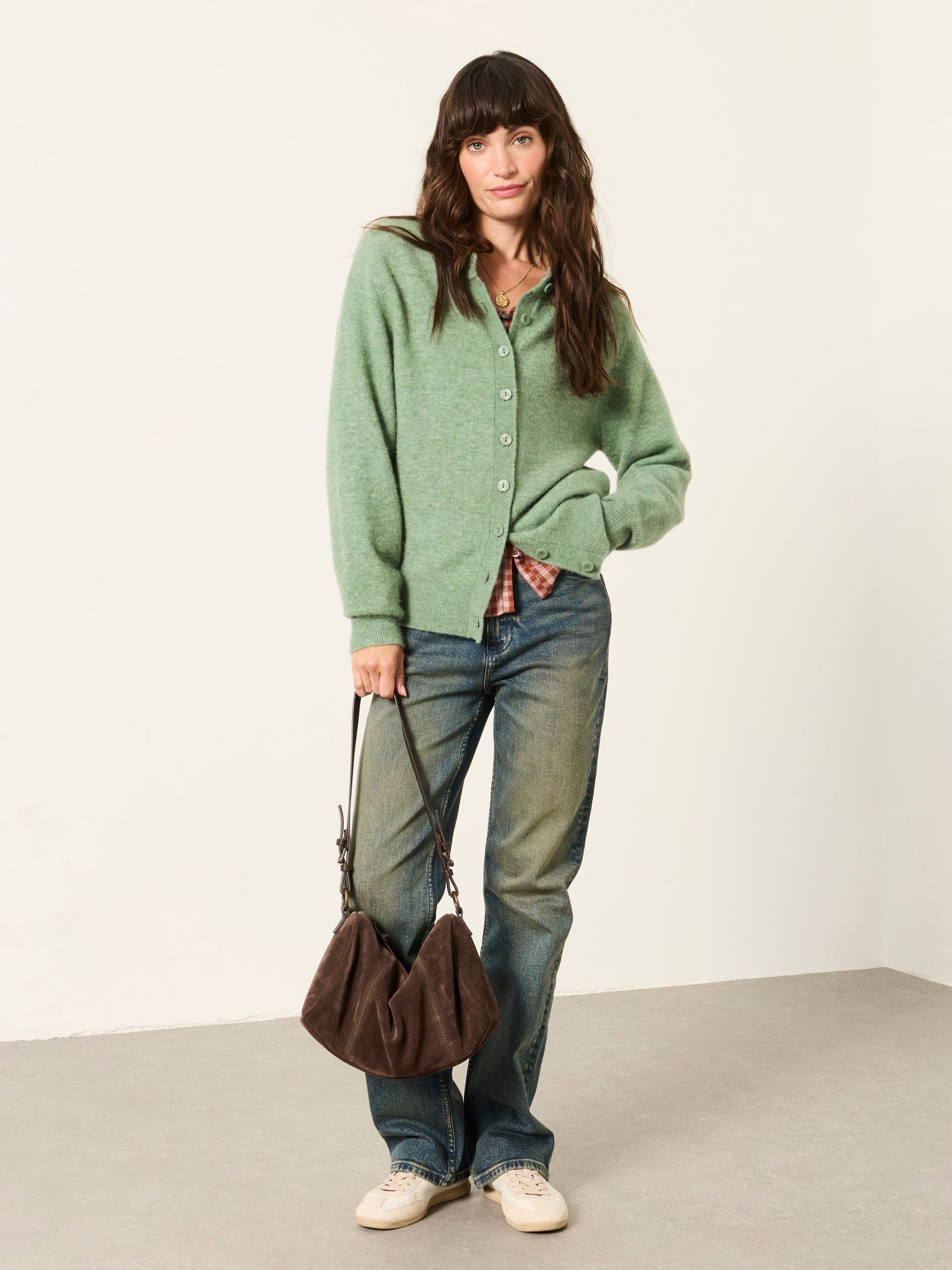 Halle Sage Green Wool Rich Soft Knit Button Front Cardigan - Image 4 of 6