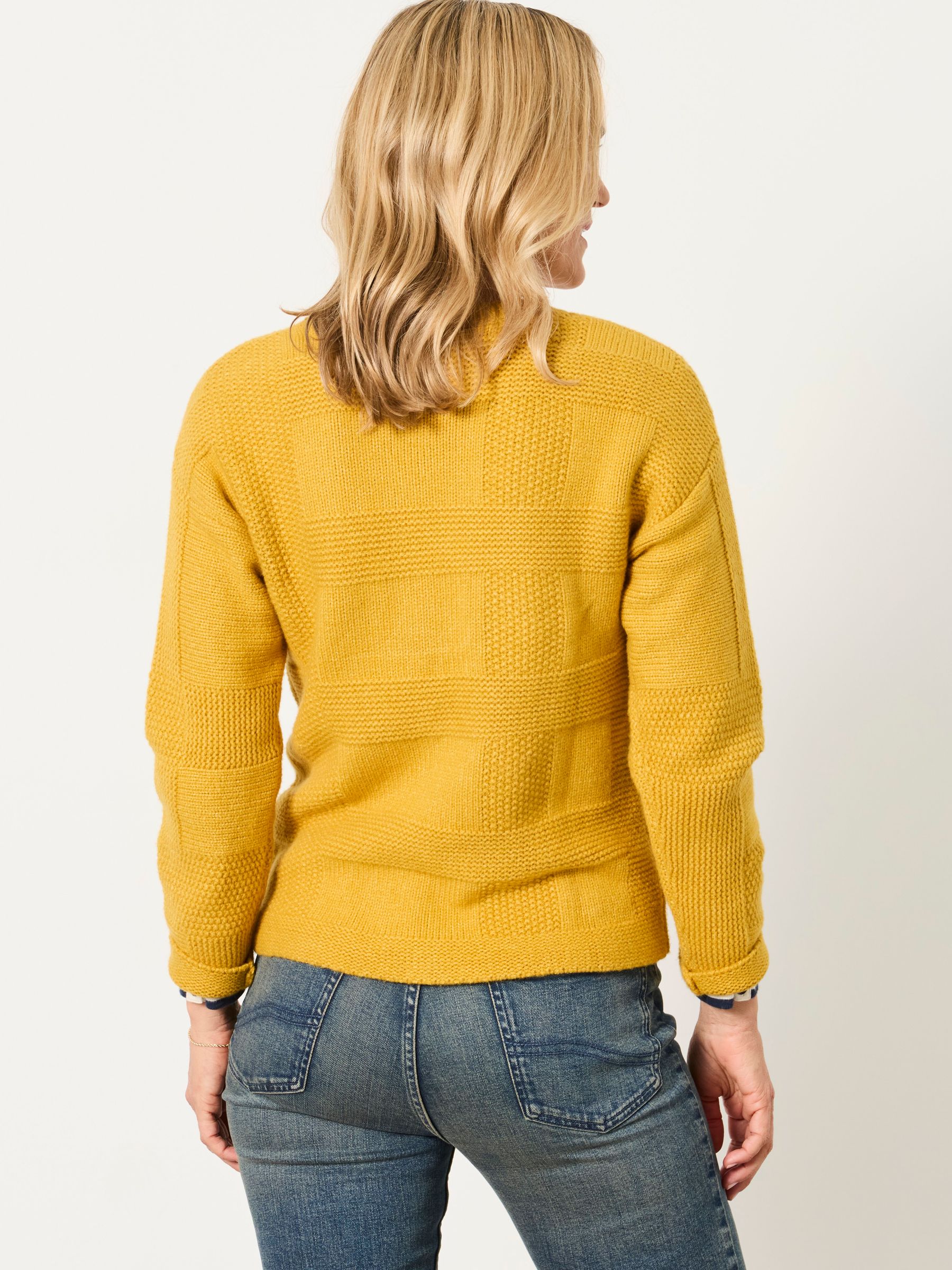 Elouise Yellow Knitted Check Crew Neck Jumper - Image 2 of 6