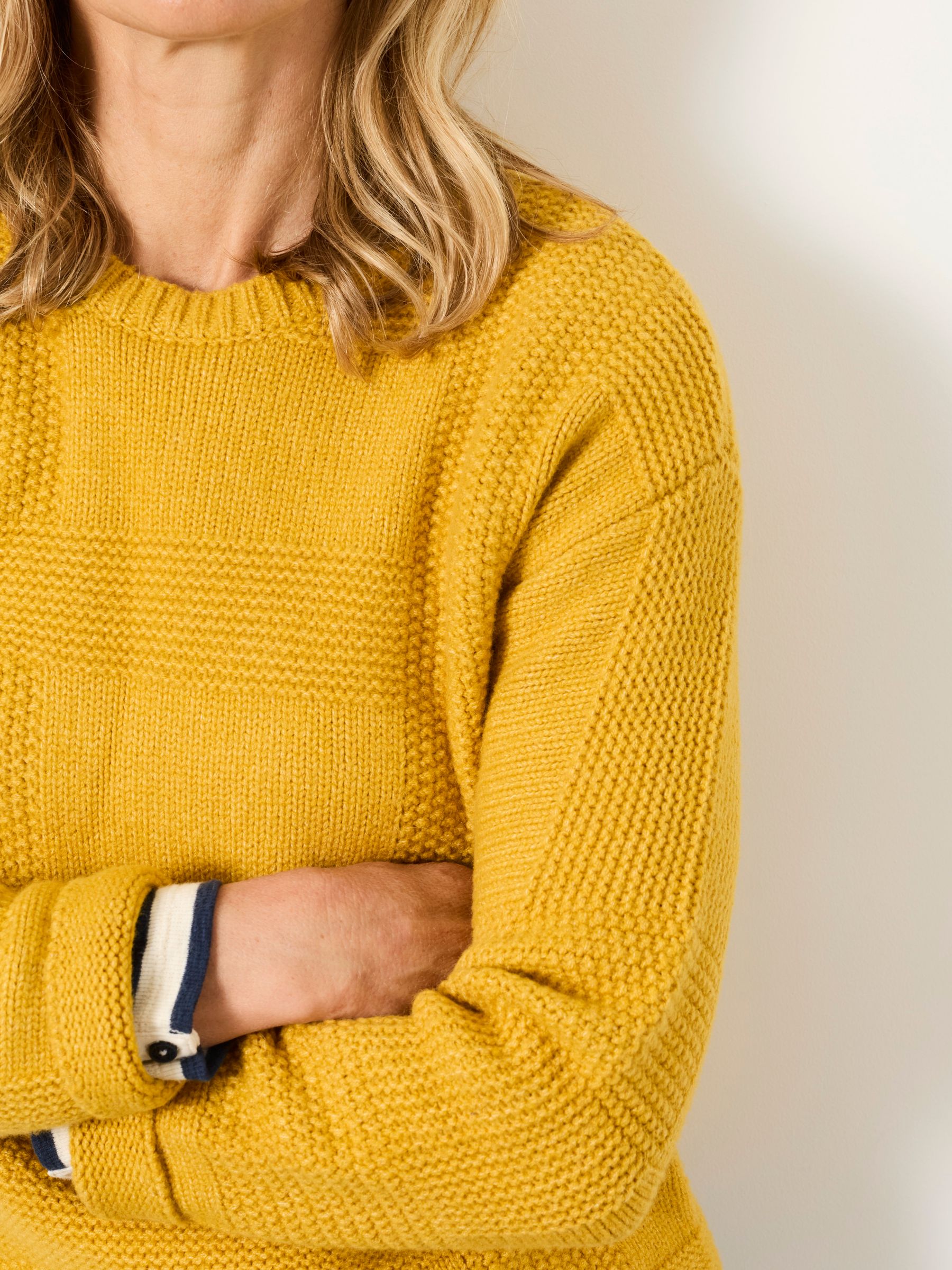 Elouise Yellow Knitted Check Crew Neck Jumper - Image 3 of 6
