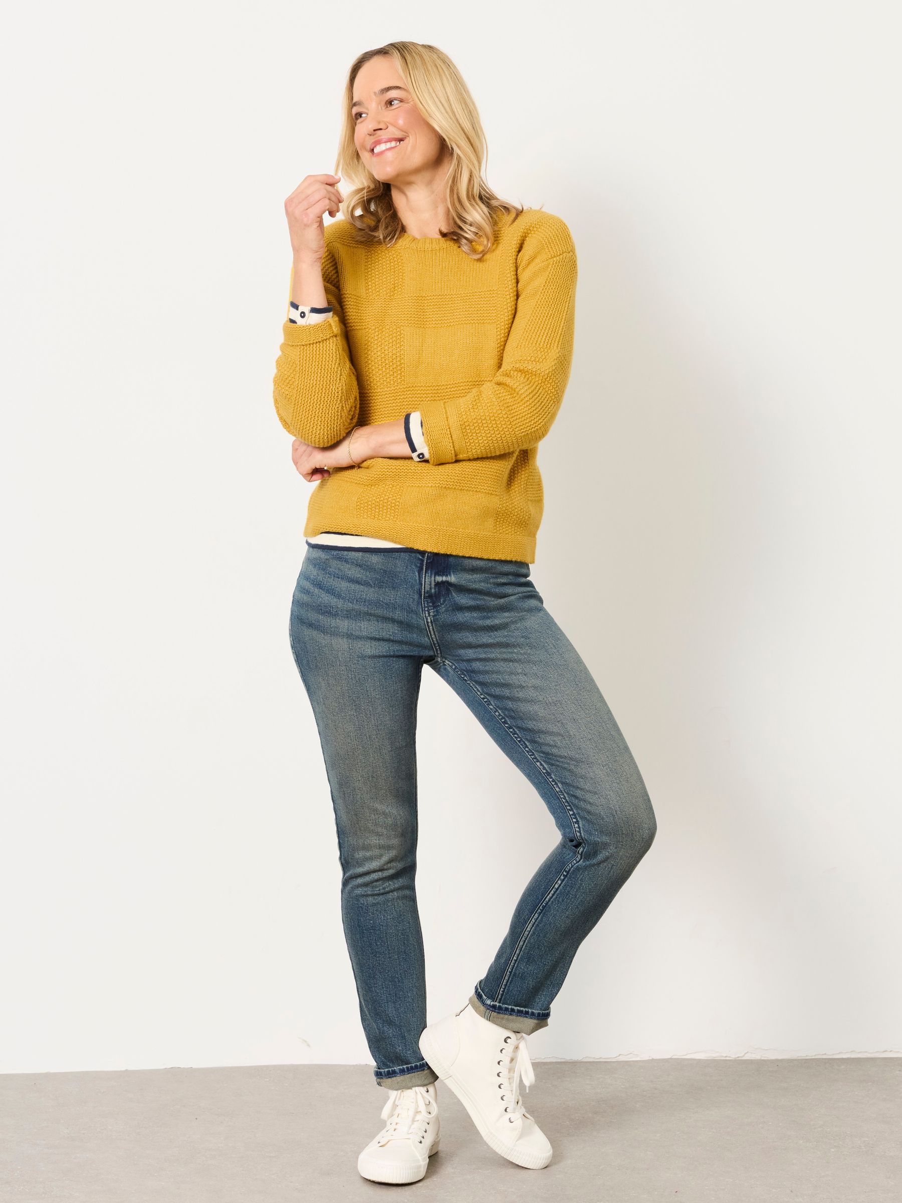 Elouise Yellow Knitted Check Crew Neck Jumper - Image 4 of 6