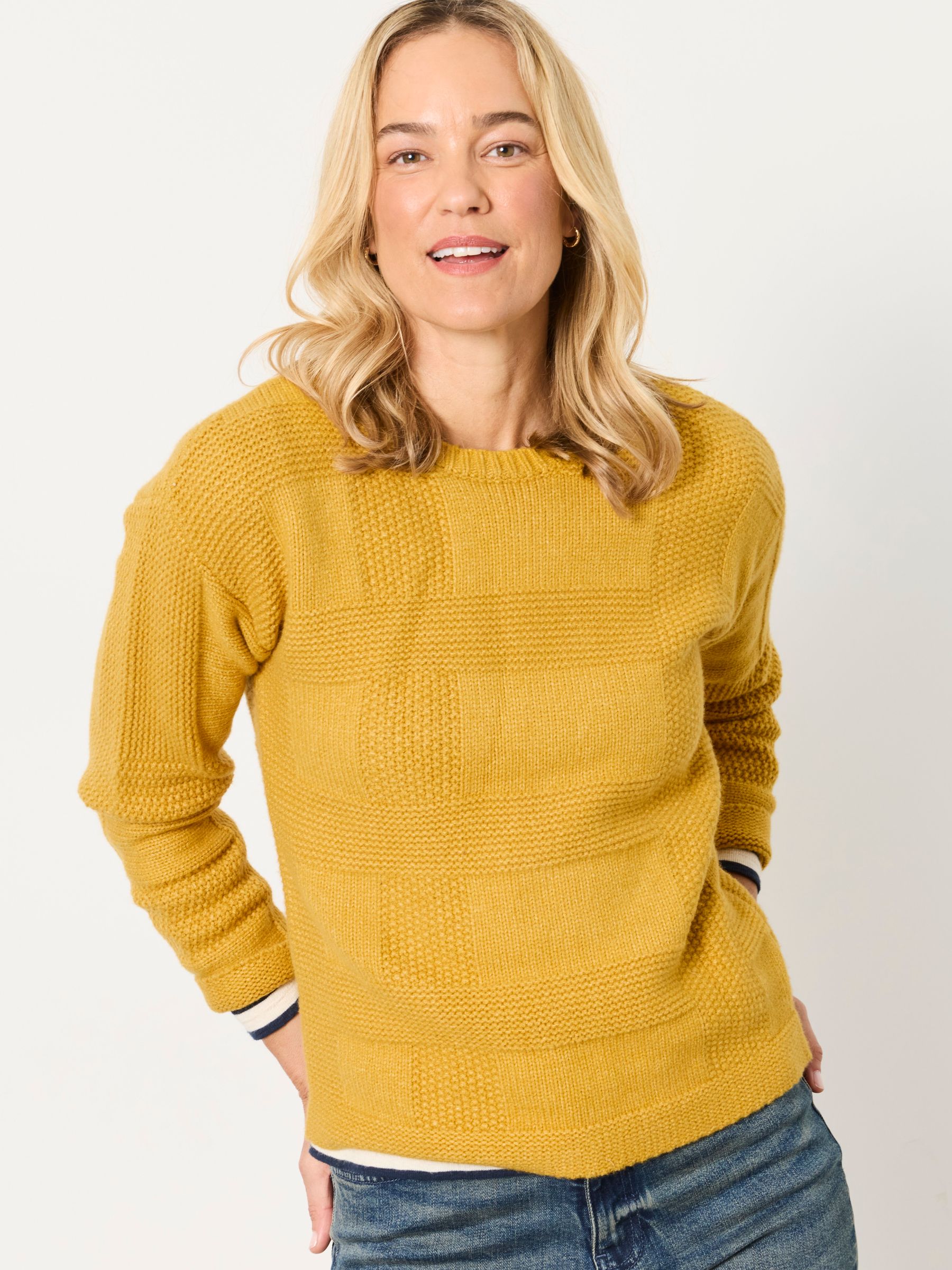 Elouise Yellow Knitted Check Crew Neck Jumper - Image 5 of 6