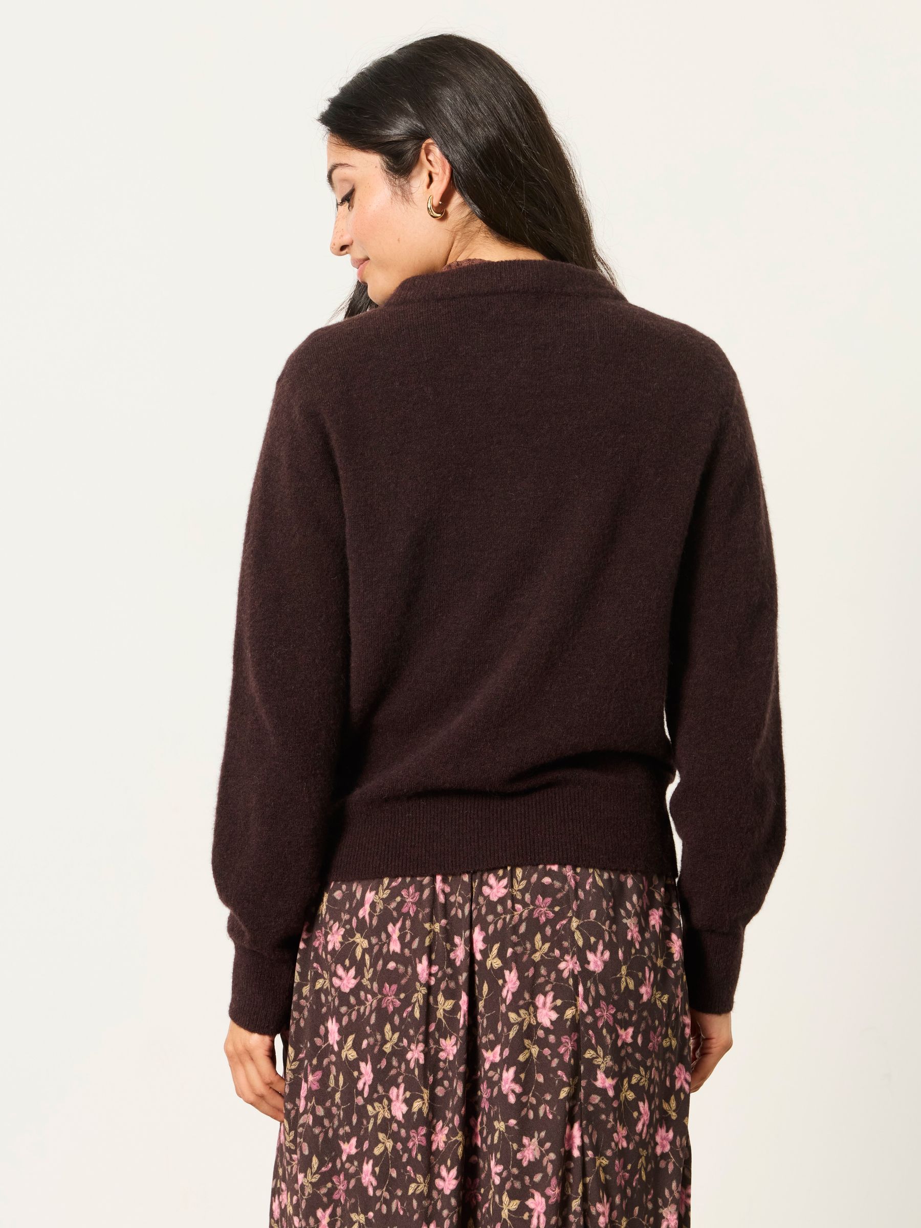 Halle Chocolate Brown Knitted Crew Button Front Cardigan - Image 2 of 6