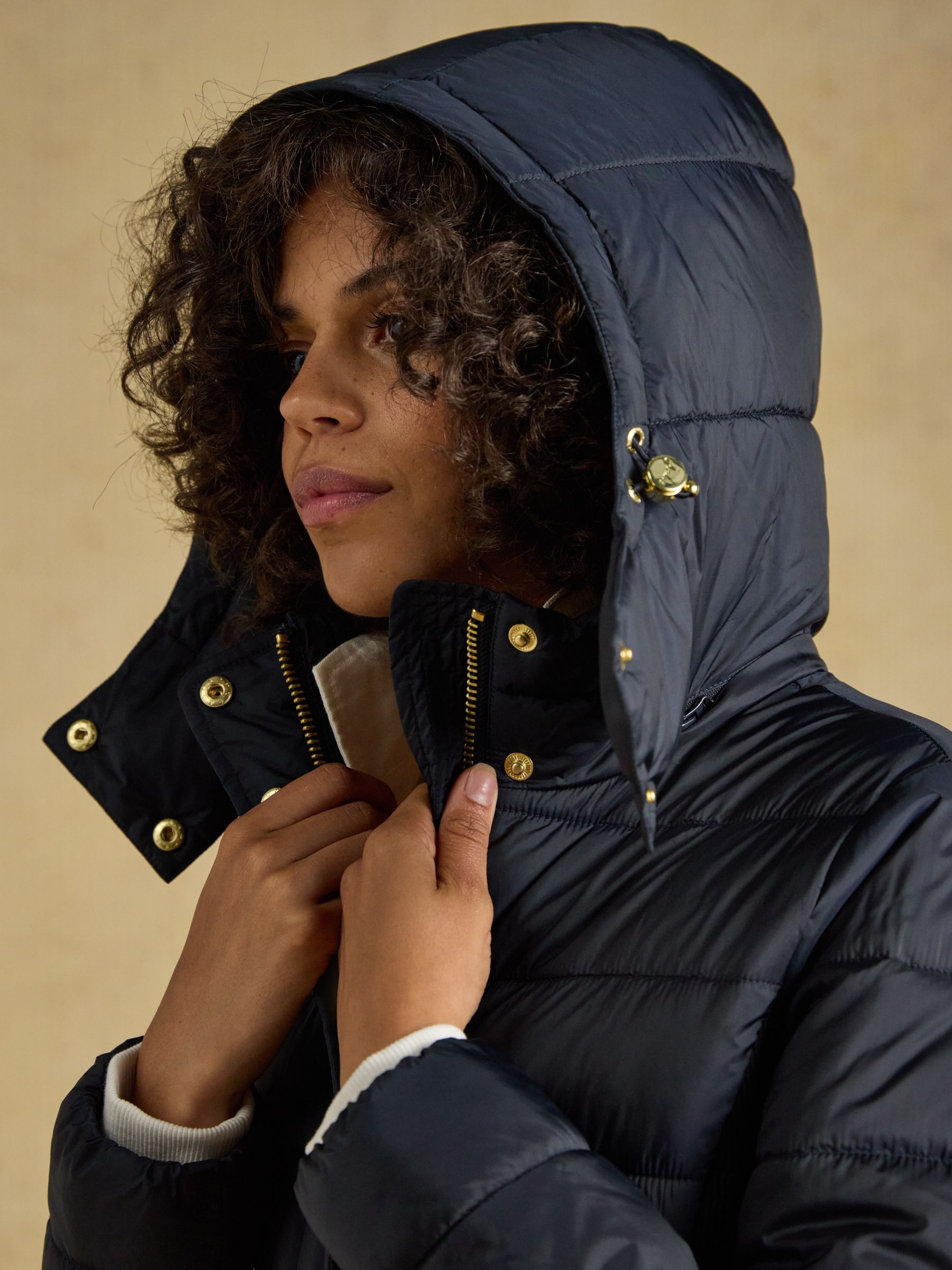 Windborough Navy Showerproof Longline Padded Coat with Hood - Image 4 of 11