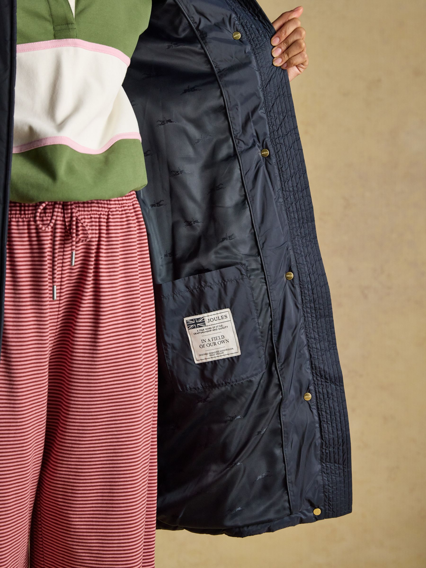 Windborough Navy Showerproof Longline Padded Coat with Hood - Image 5 of 11