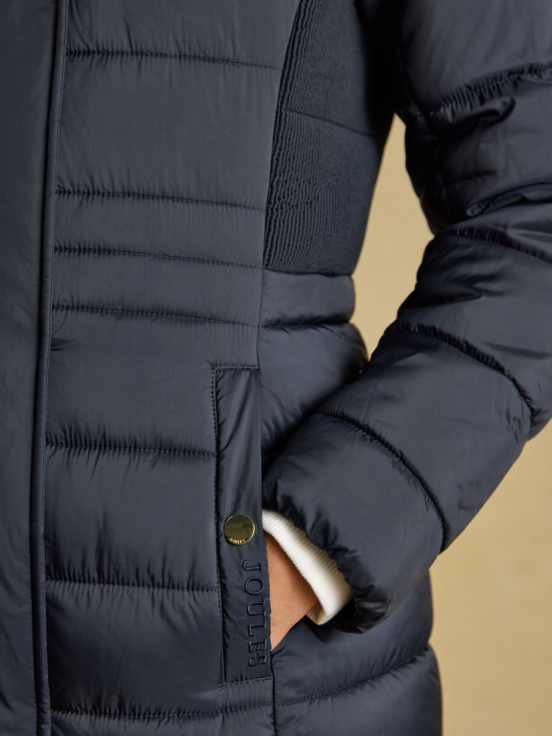 Windborough Navy Showerproof Longline Padded Coat with Hood - Image 6 of 11
