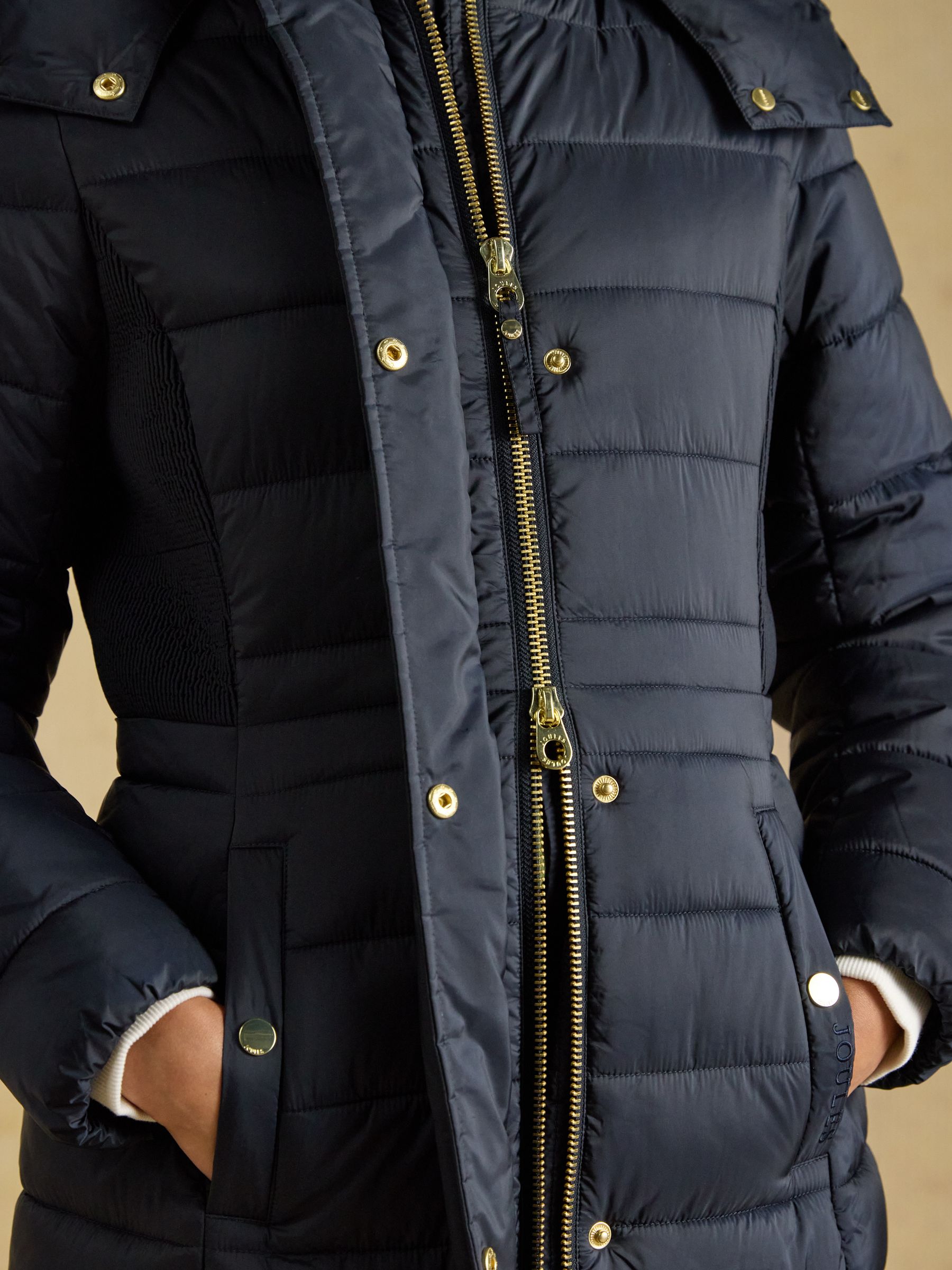 Windborough Navy Showerproof Longline Padded Coat with Hood - Image 8 of 11