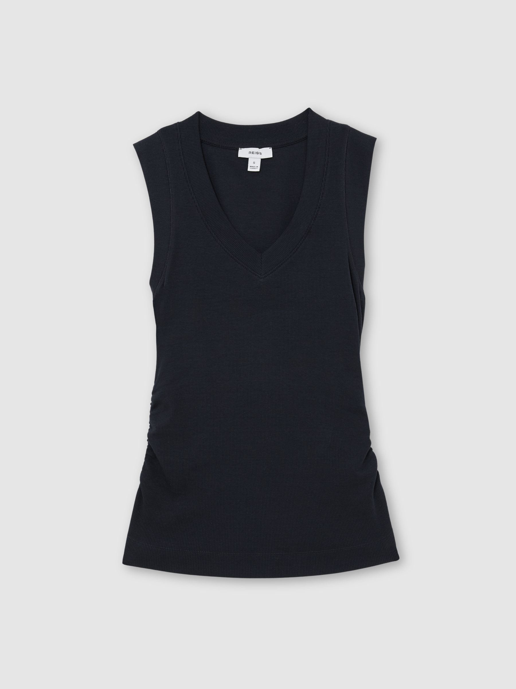 Stretch-Cotton Rib Ruched V-Neck Vest in Navy - image 1