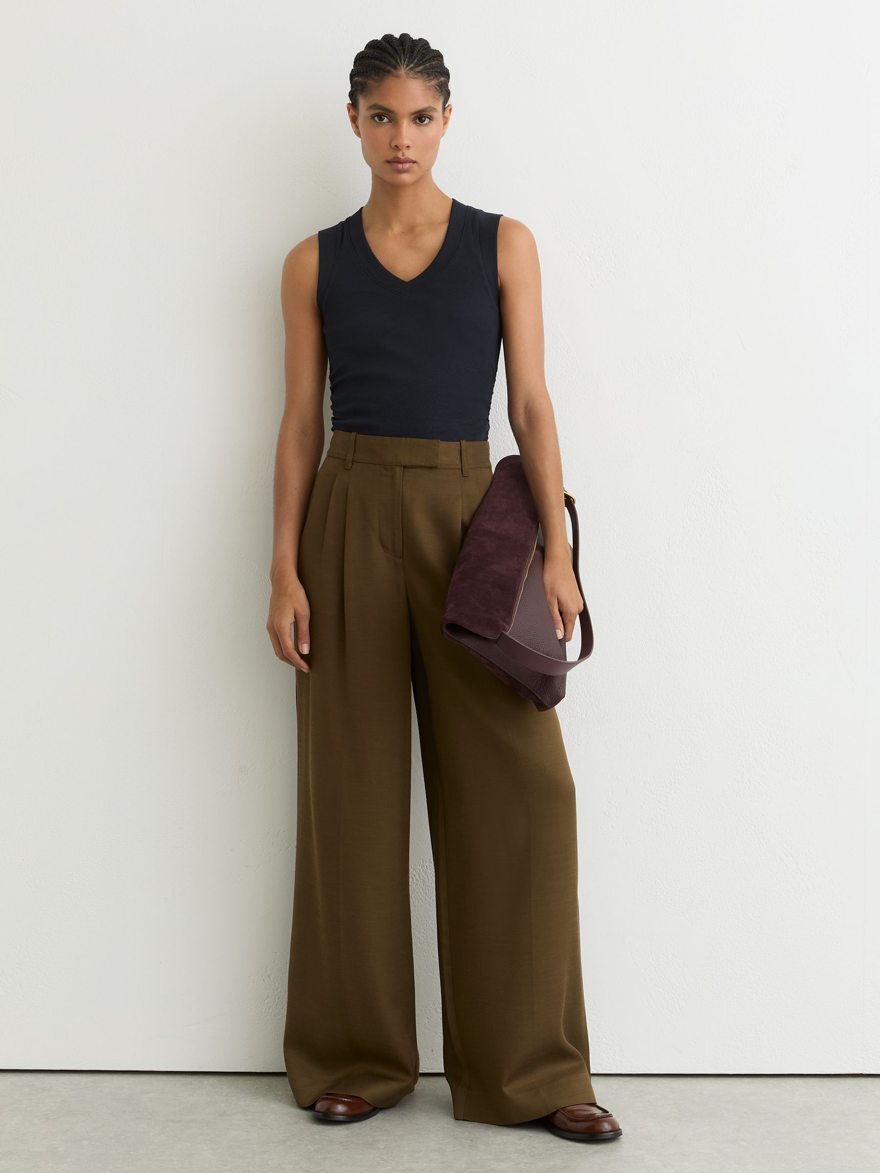 Stretch-Cotton Rib Ruched V-Neck Vest in Navy - image 5