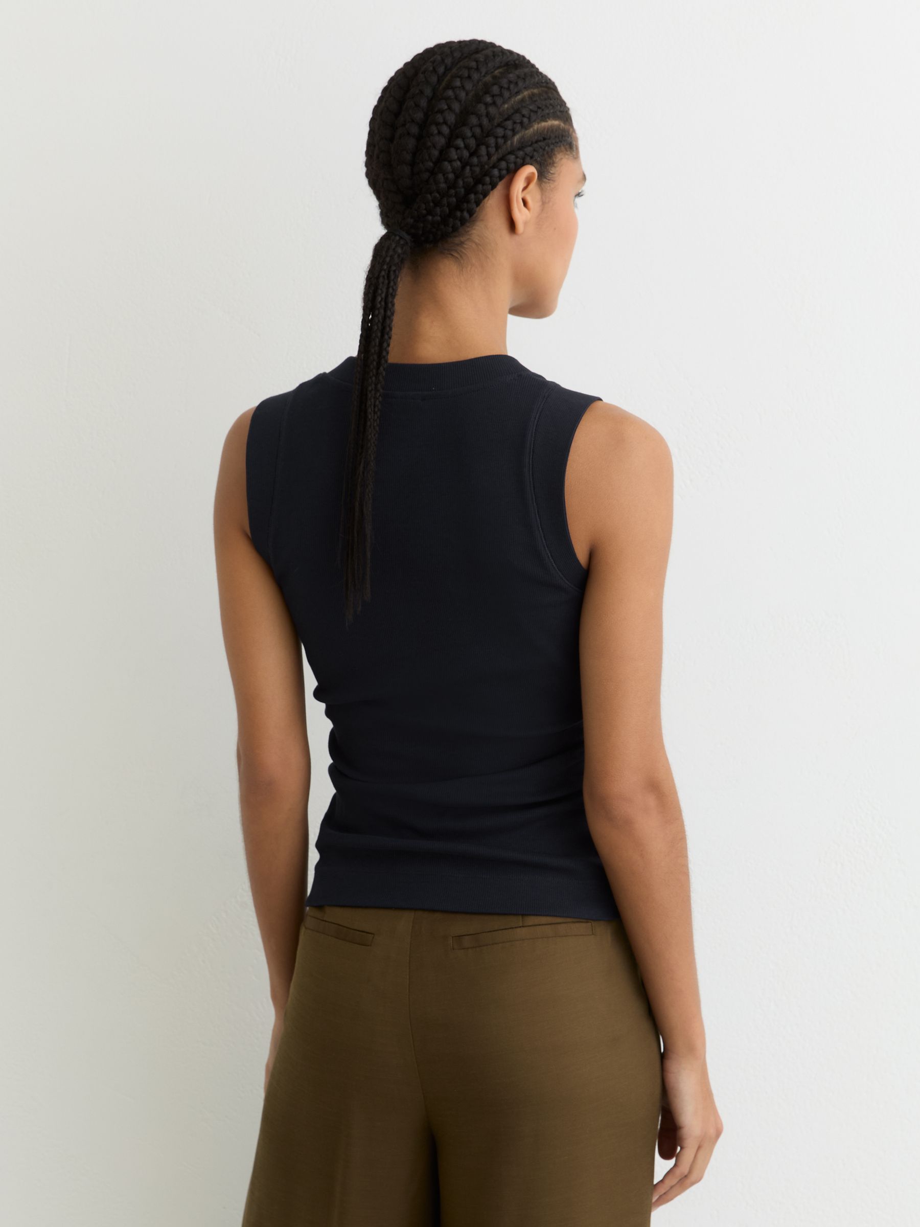 Stretch-Cotton Rib Ruched V-Neck Vest in Navy - image 4