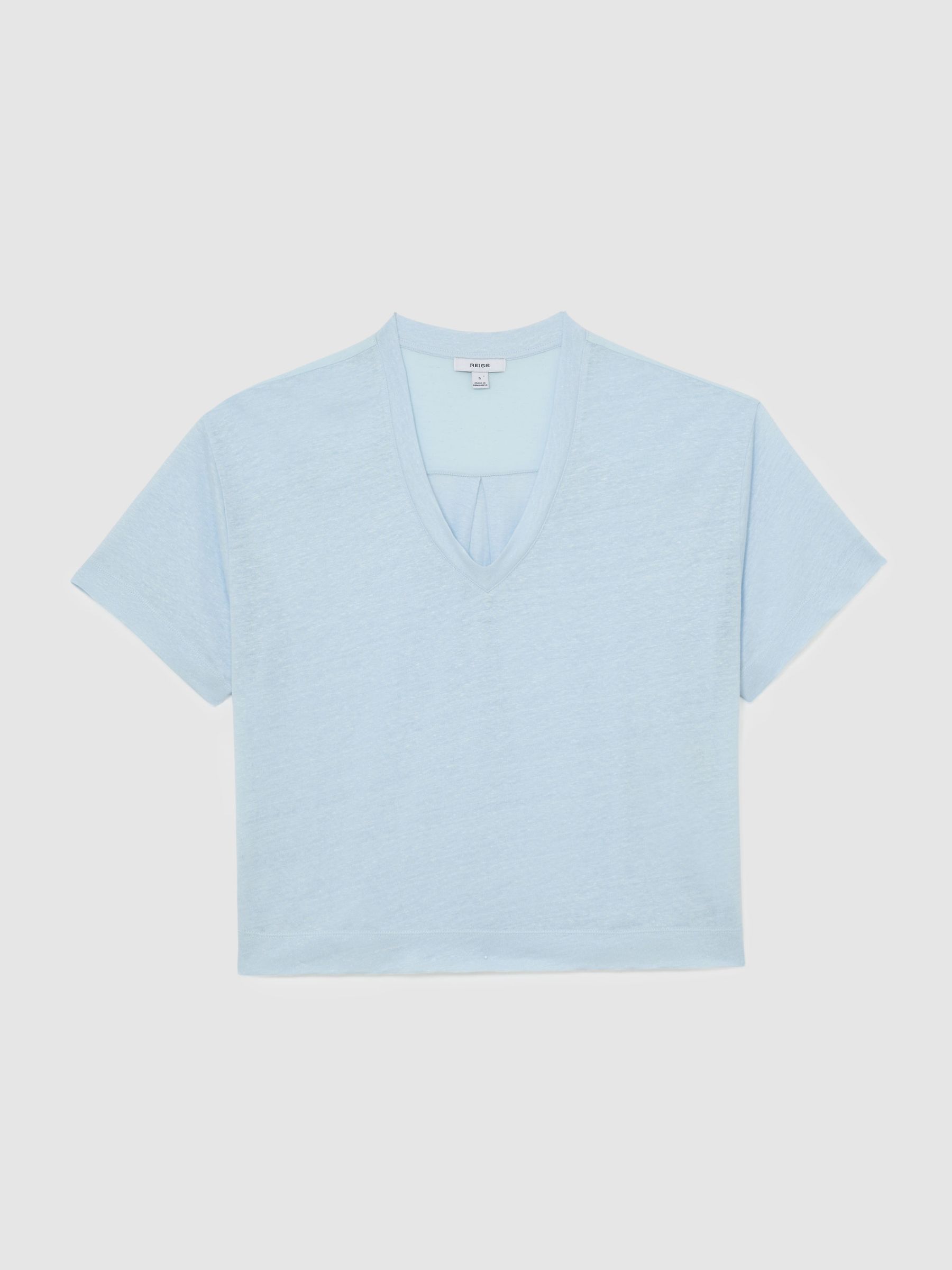 Linen V-Neck T-Shirt in Blue - Image 2 of 6